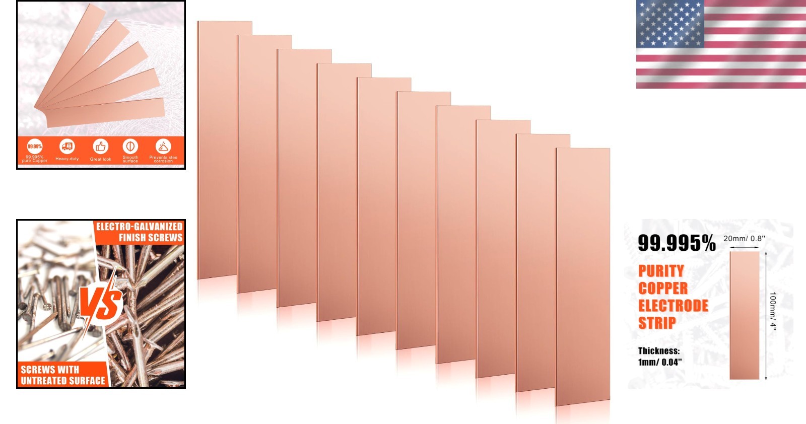 10 Pack 99.995% Pure Copper Anode Sheets