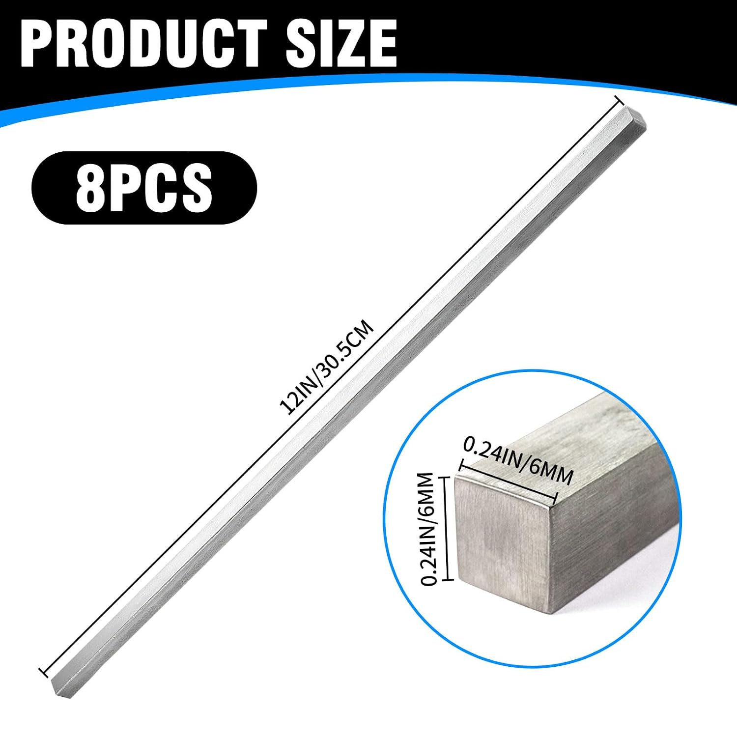 8 Pcs 1/4″ X 1/4″ X 12″ Square Steel Key Stock, Cold-Drawn Stainless Steel Bars