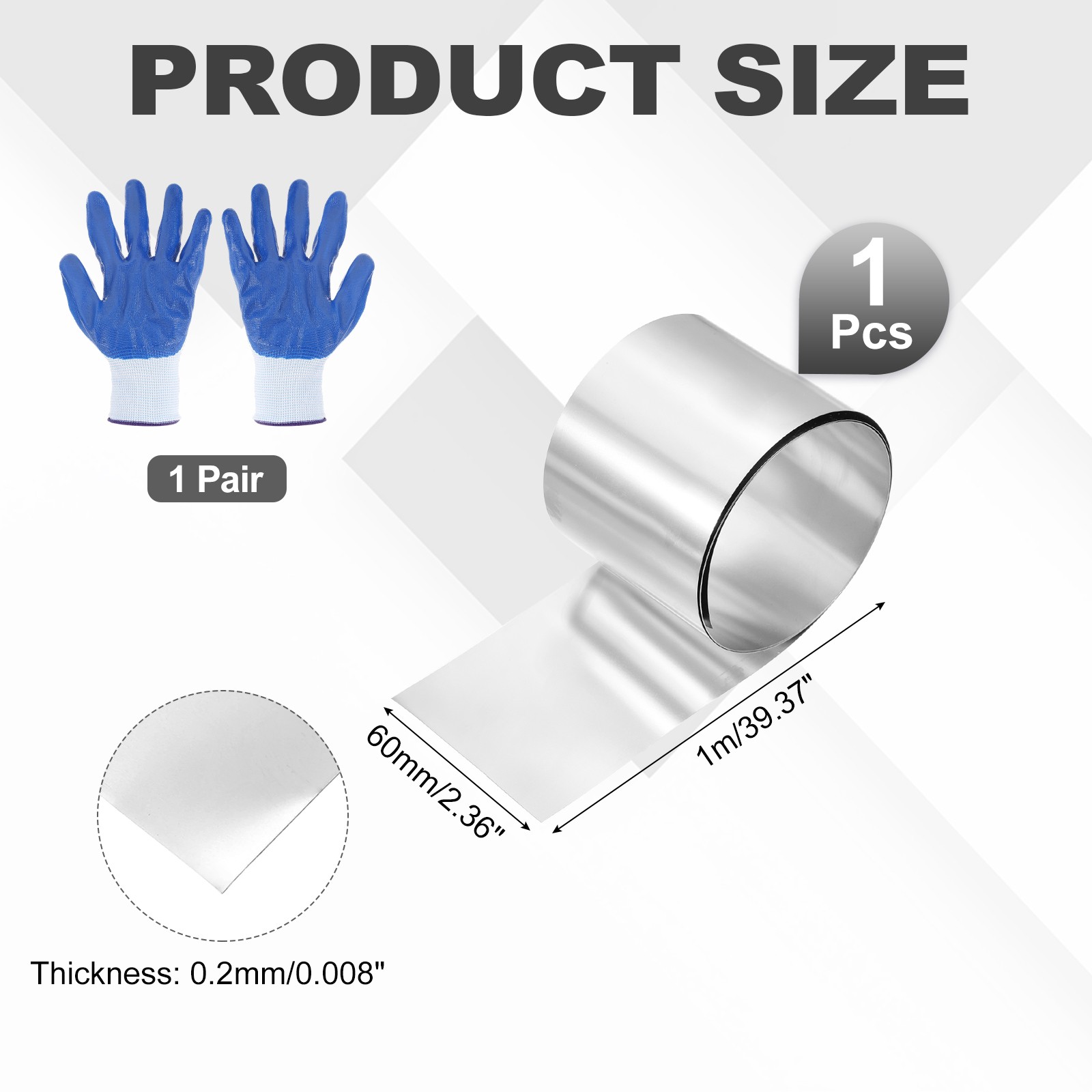 304 Stainless Steel Foil Roll 0.2mm x 60mm x 1m Metal Strip Sheet Silver Tone