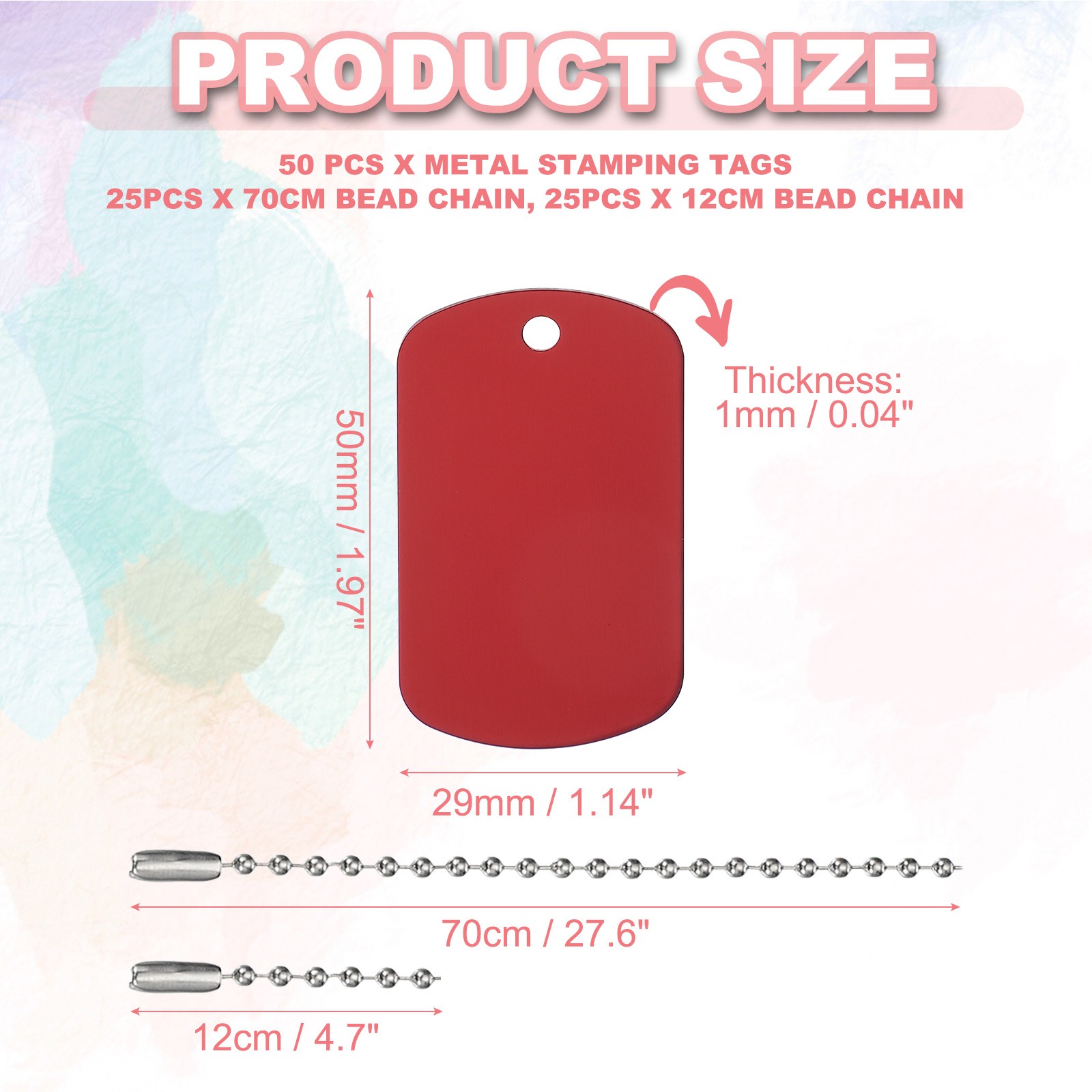 50Pcs Blank Tag Metal Stamping Tags, Rectangle Shape Engraved Tag, Red