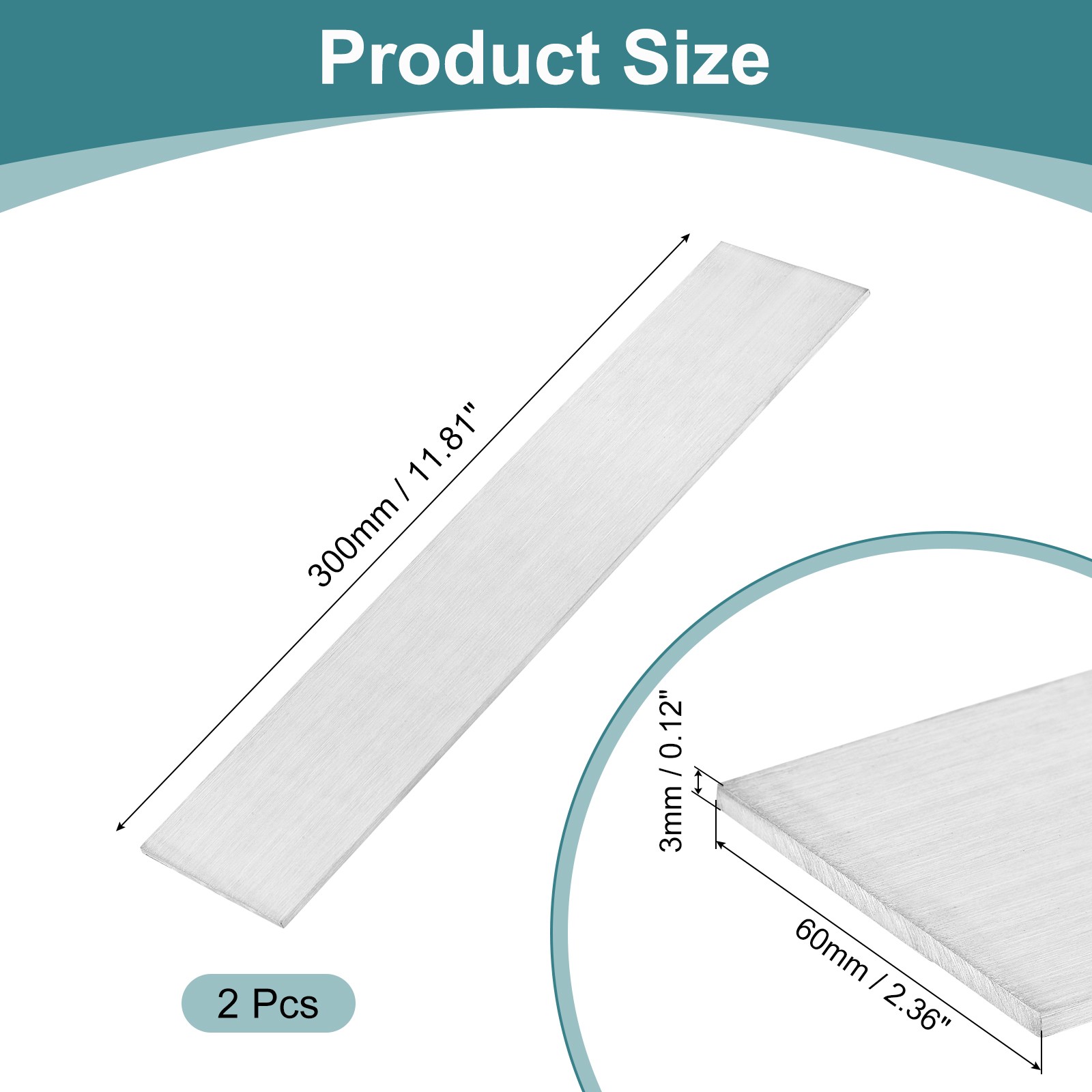 2Pcs 304 Stainless Steel Flat Bar 1/8″ Thickness 2-3/8″ Width 12″ Length