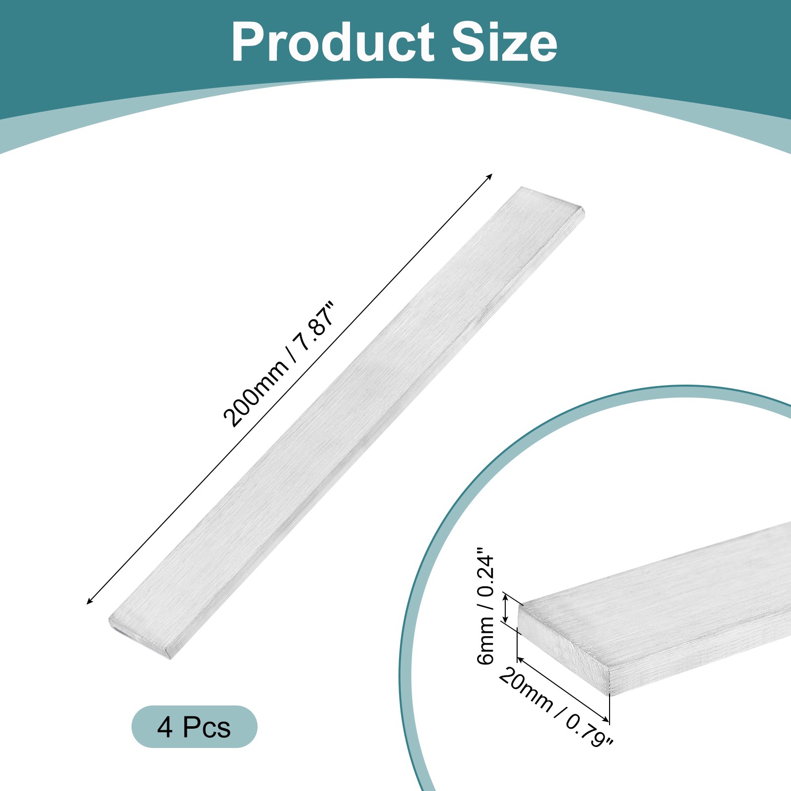 4Pcs 304 Stainless Steel Flat Bar, 1/4″ Thickness 25/32″ Width 8″ Length