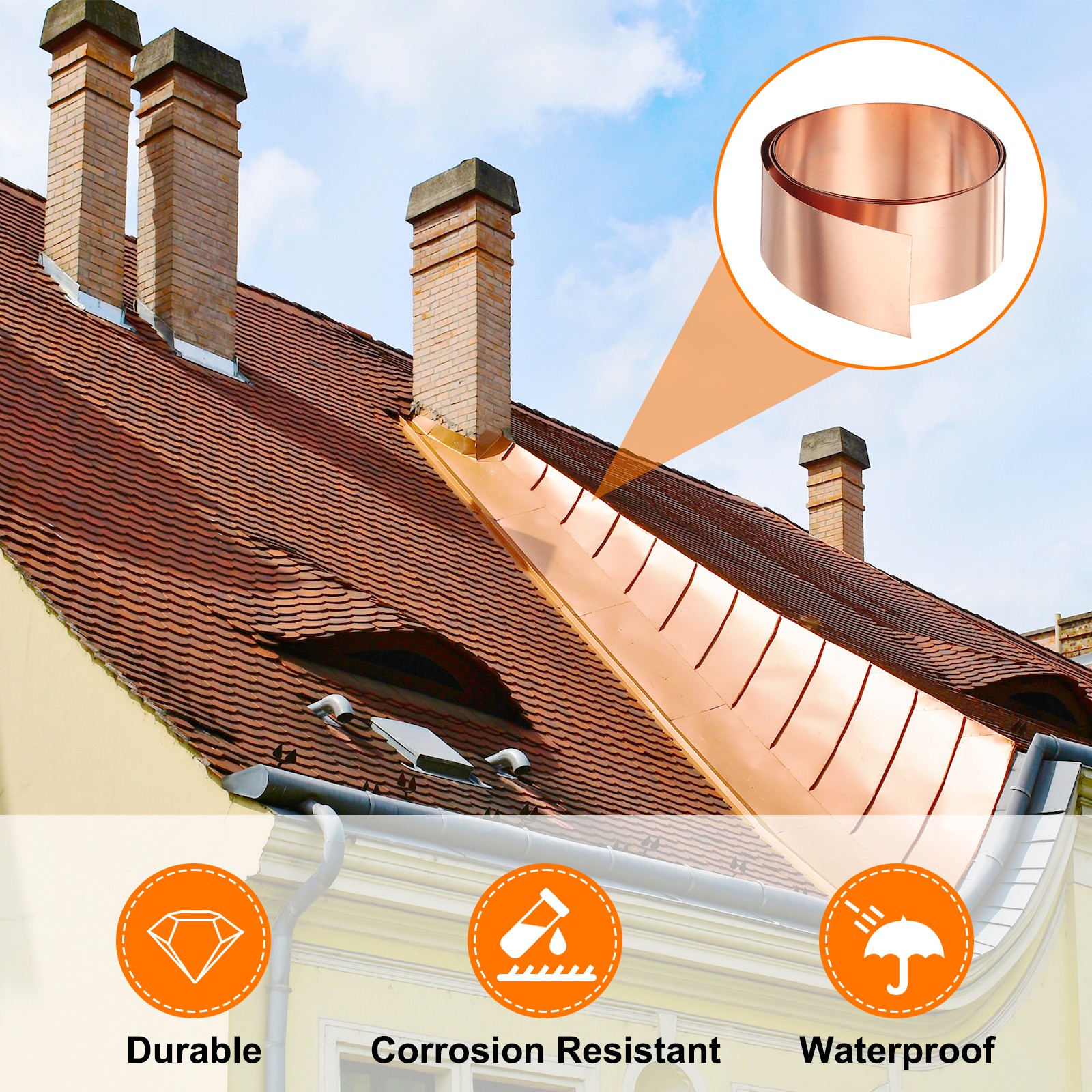 2pcs Copper Sheet Roll 0.2mm Thick Copper Flashing Strip (1.2″ Width x 3.28ft)