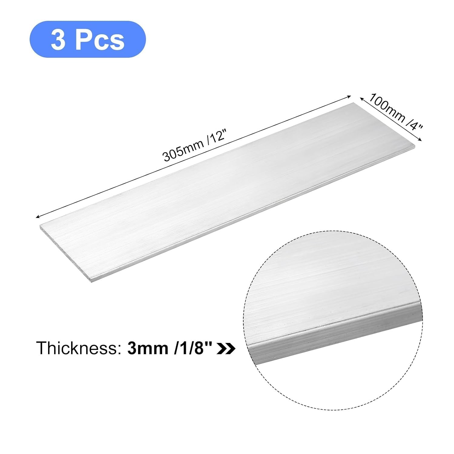 Durable Aluminum Flat Bar 3pcs, 1/8″ Thick, 4″ Wide x 12″ Long – 6061 Alloy