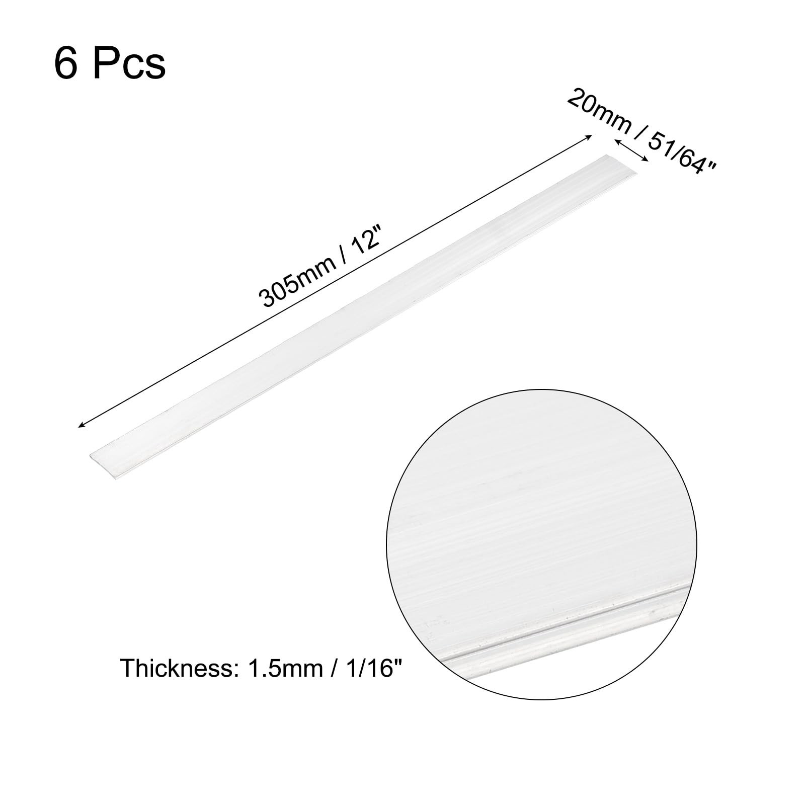 6 Pcs Square Aluminum Flat Bar, 1/16″ (1.5mm) Thick x 51/64″ (20mm) Width x 1…