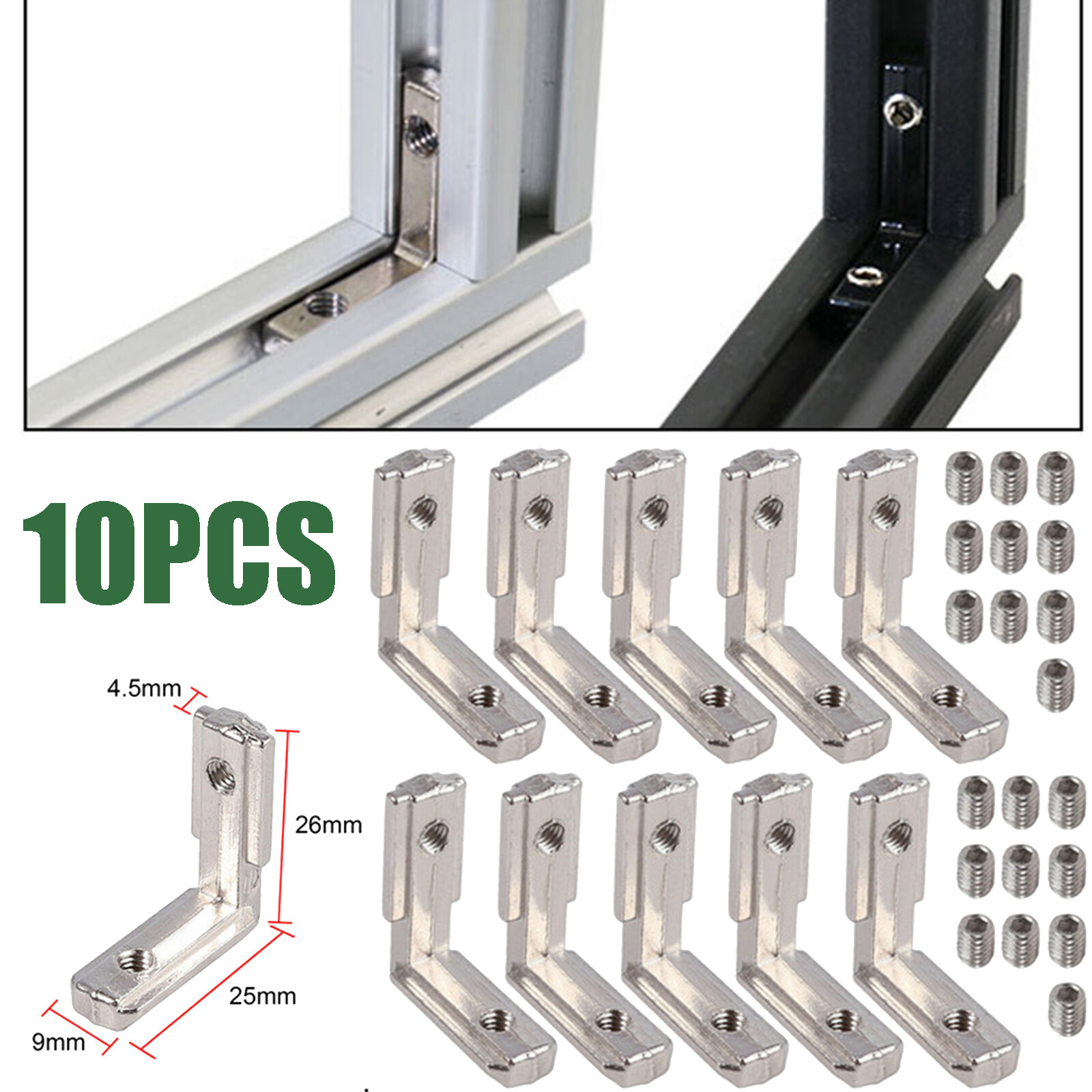 10PCS T-Slot Aluminum Extrusion Profile Joint L Bracket 90º Connector 2020
