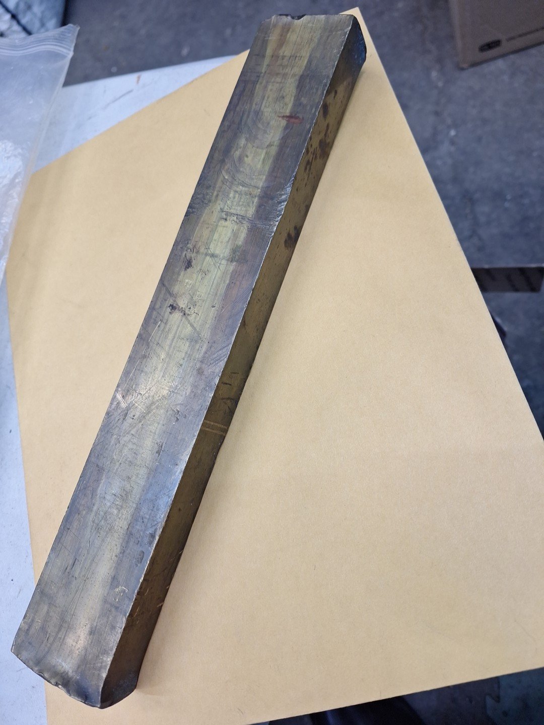 Yellow Brass? Stock Rectangle Flat Bar 1″x 2″x 13″L SEE PHOTOS OF CONDITION