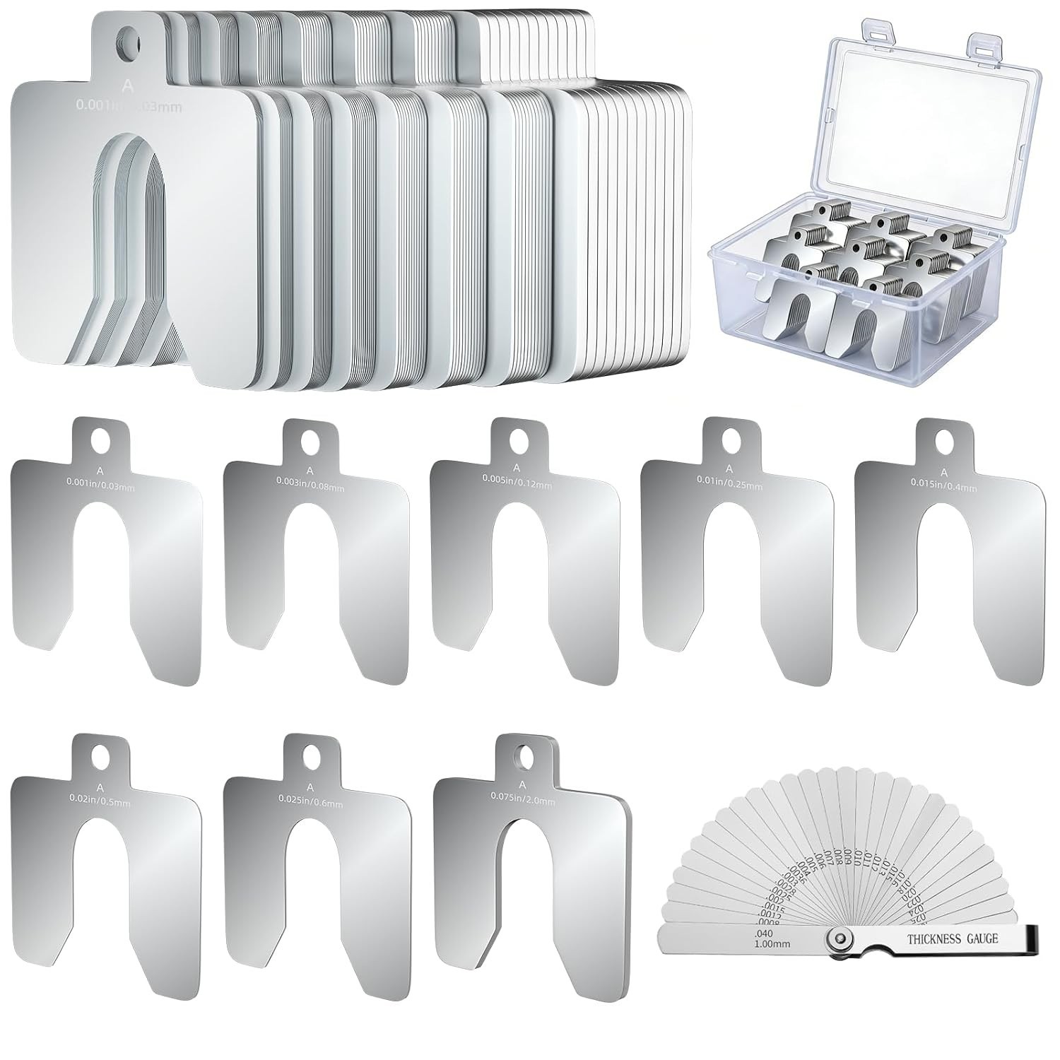 2″ x 2″ Stainless Steel Shim Assortment with Feeler Gauge – 94 Pcs Precision Kit
