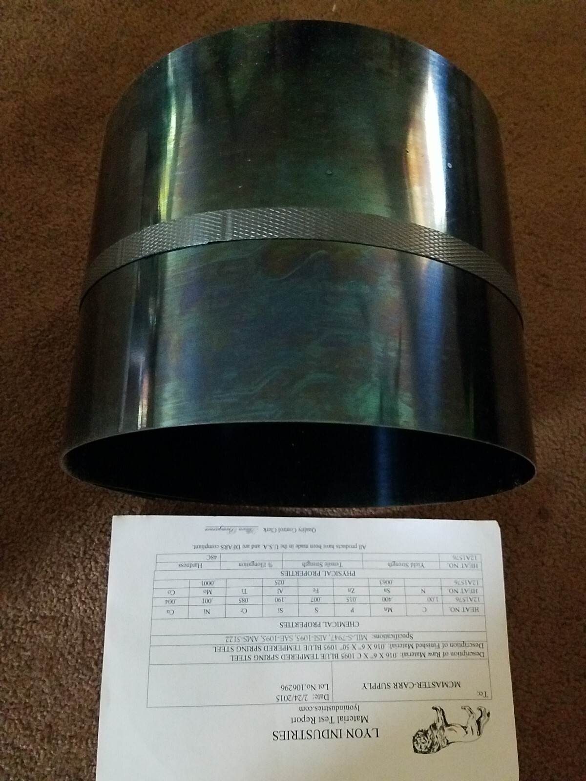 Lyon Industries Blue Tempered Steel Shim Stock 1095, BTS-16, ( .016 X 6″ X50″)