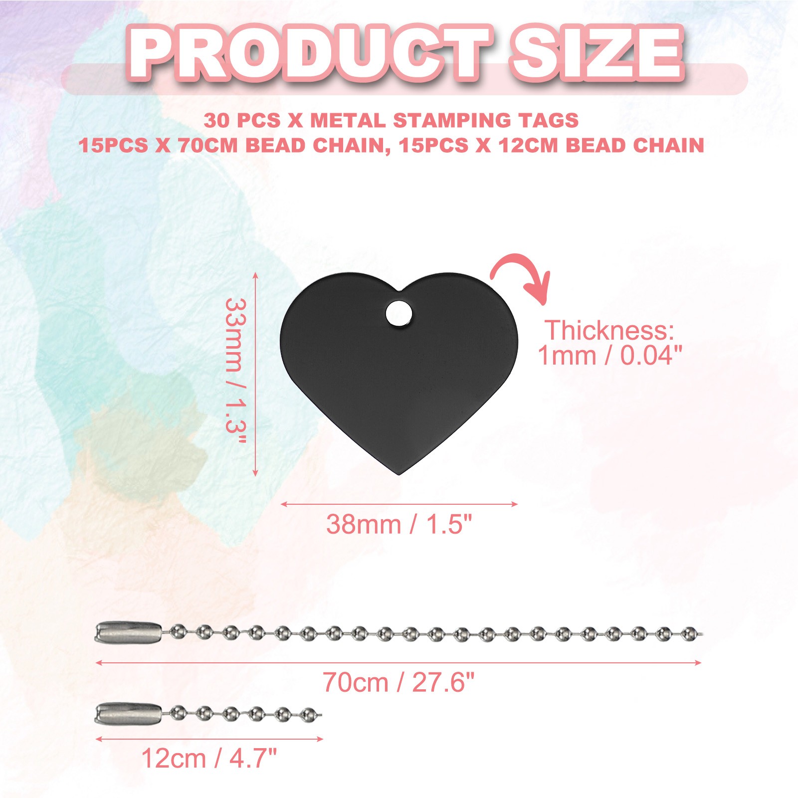 30Pcs Blank Tag Metal Stamping Tags, Heart Shape Engraved Tag, Black