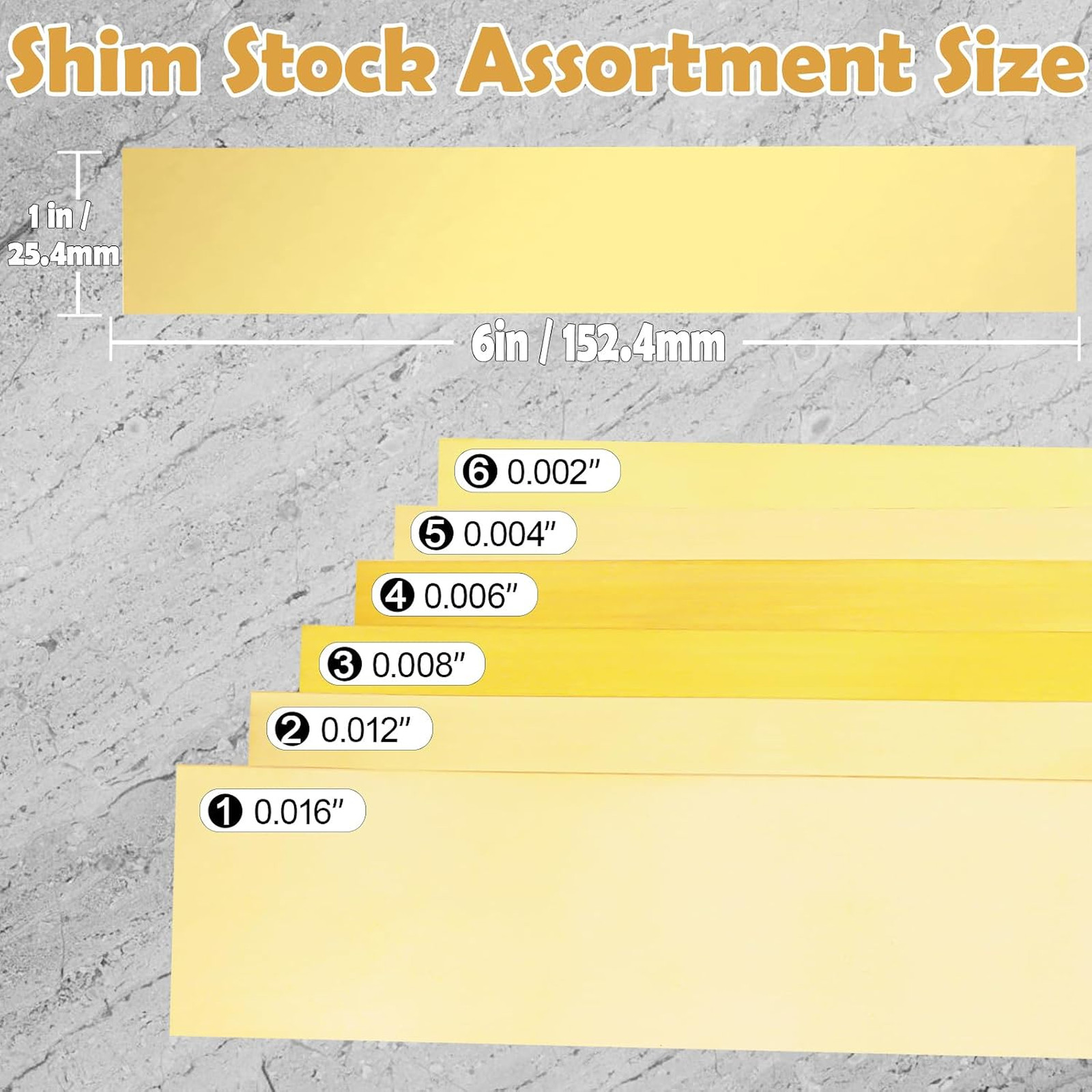 Brass Shim Stock Assortment 1 Inch Width 6 Inch Length 6 Thicknesses Condition