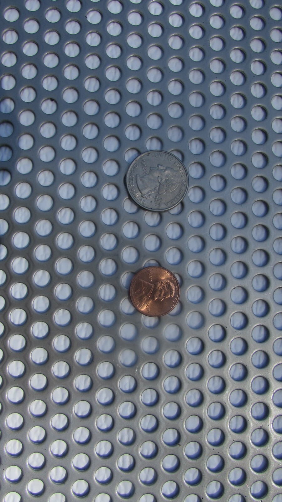 1/4″ HOLES ON 3/8 CENTERS – 16 GA.- STAINLESS PERFORATED SHEET—4″ X 11-1/2″