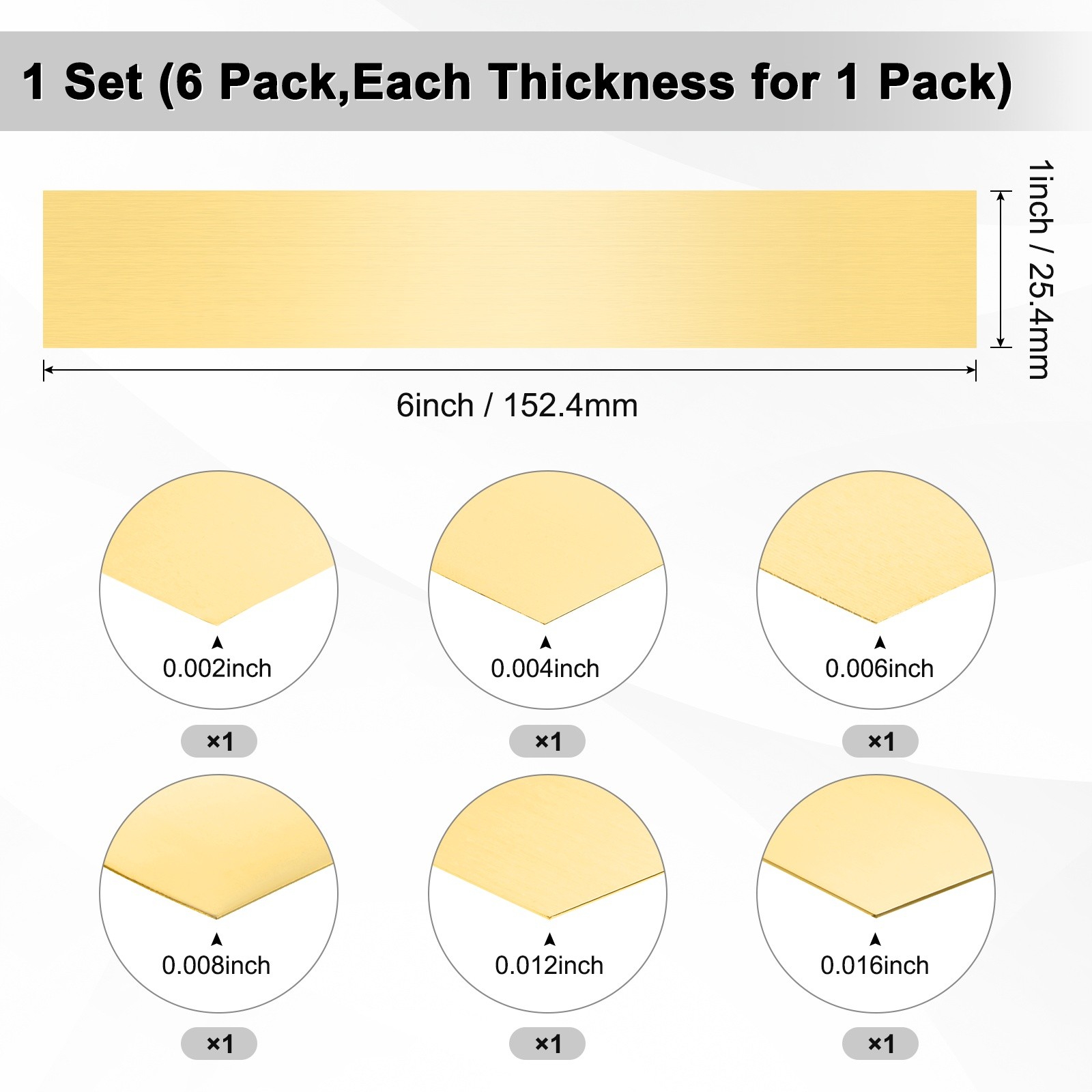 1-Set Brass Shim Stock, Metal Sheet Stock Assortment Strips 6″ Length x 1″ Width