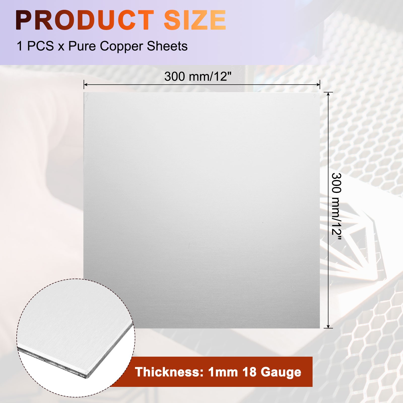 304 Stainless Steel Sheet Plate 12″ x 12″ 18 Gauge 1mm with Glove Silver