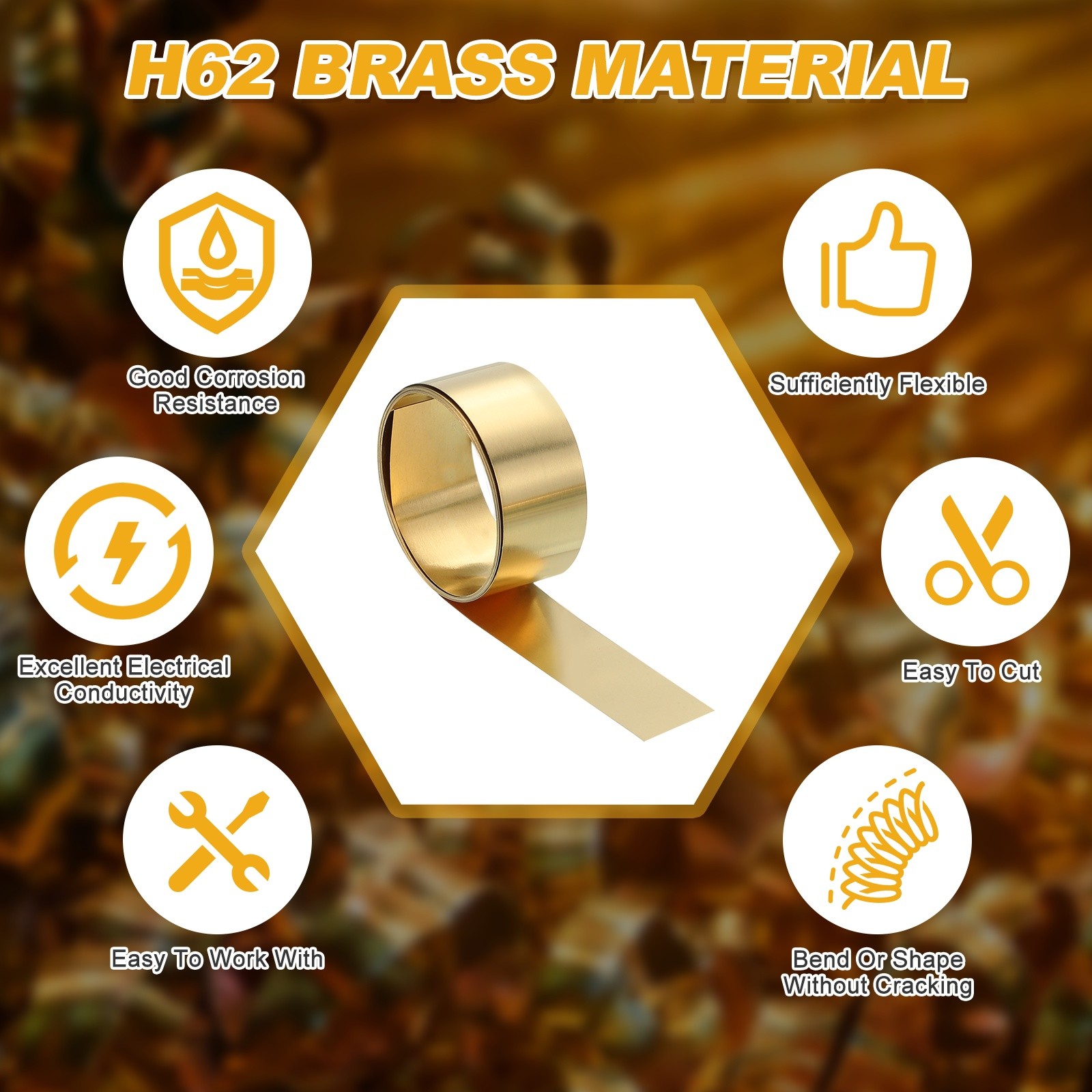 Brass Sheet Roll, 0.016 x 0.6 x 39.4 Inch H62 Thin Brass Foil Strip Plate Shim