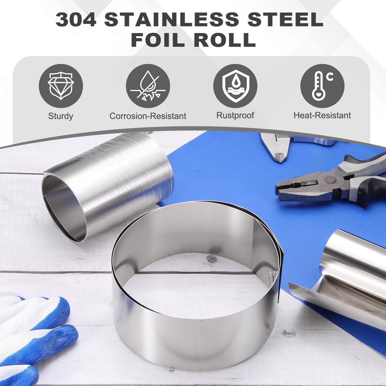 304 Stainless Steel Foil Roll 0.3mm x 100mm x 1m Metal Strip Sheet, Silver Tone