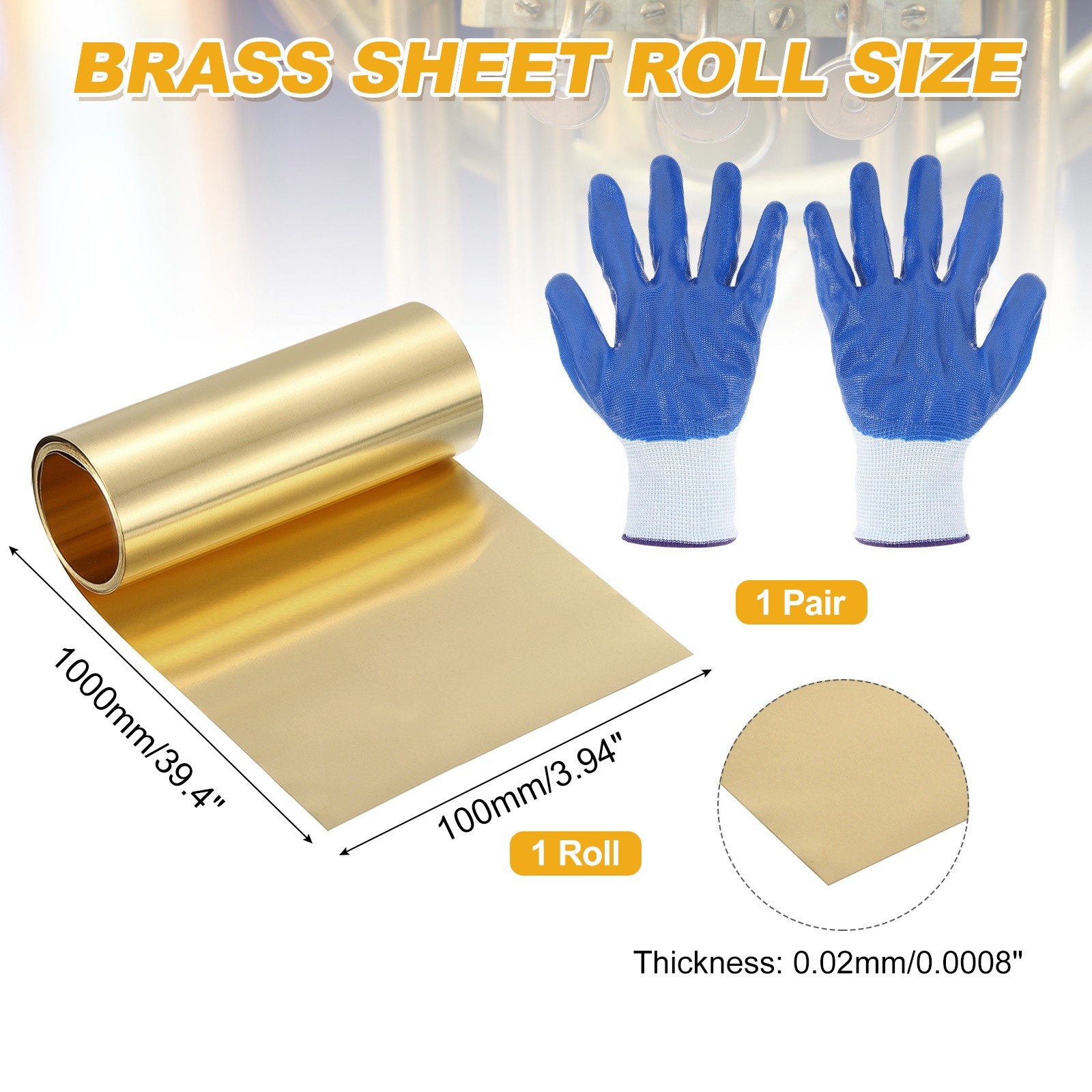 Brass Sheet Roll, 0.0008 x 3.94 x 39.4 Inch H62 Thin Brass Foil Strip Plate Shim