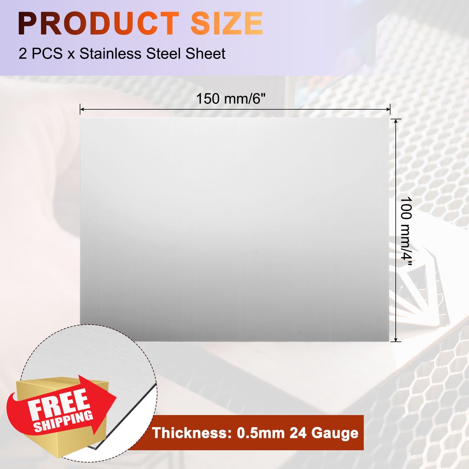 uxcell 2 Pcs 6″x4″x0.5mm Stainless Steel Sheet Plate
