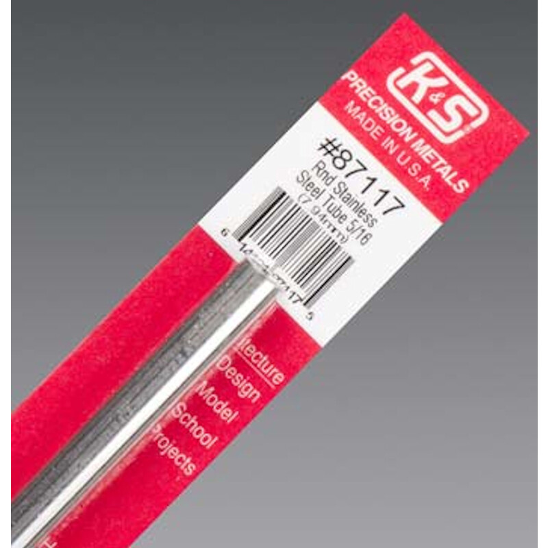 K&S 87117 Stainless Steel 0.028 in. Thick Round Tube 5/16 Dia. in. x 1 L ft.