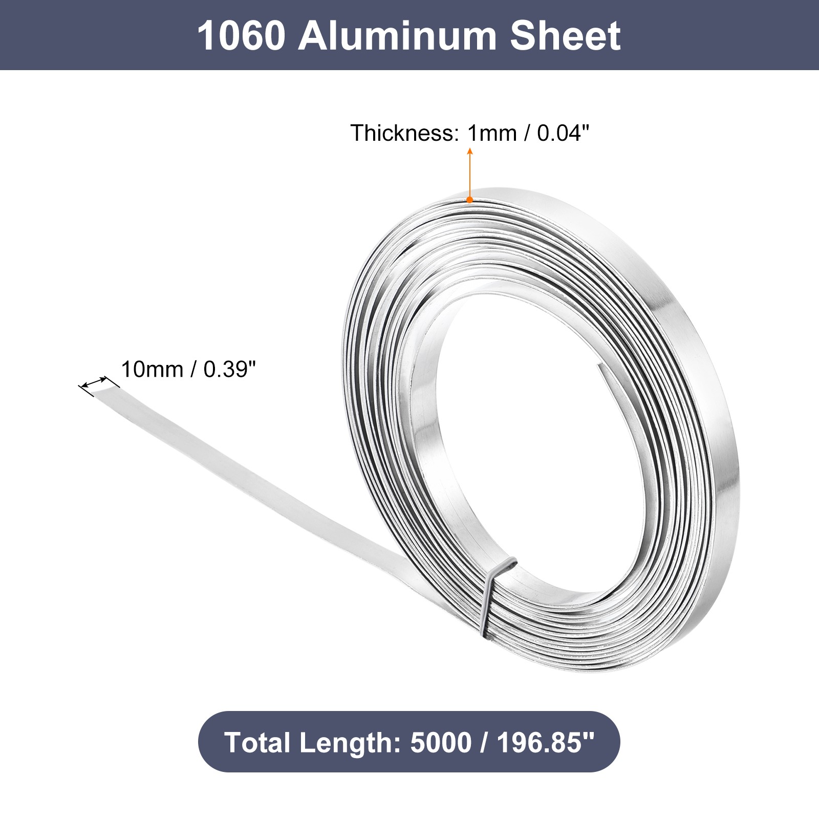 Aluminum Metal Roll, 5000mm x 10mm x 1mm Thickness Square 1060 Aluminum Plate