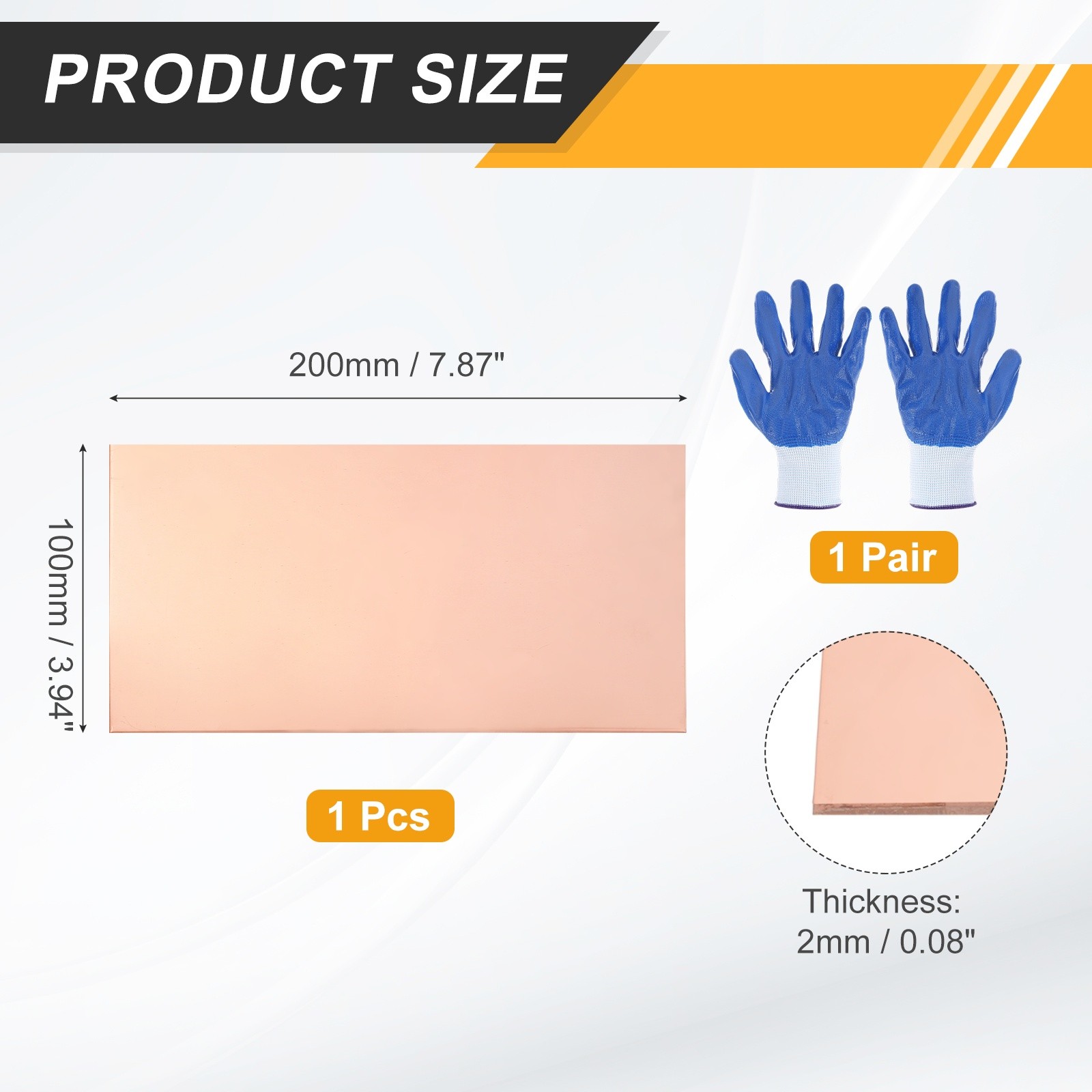 99.9% Pure Copper Sheet, 200 x 100 x 2mm with Gloves