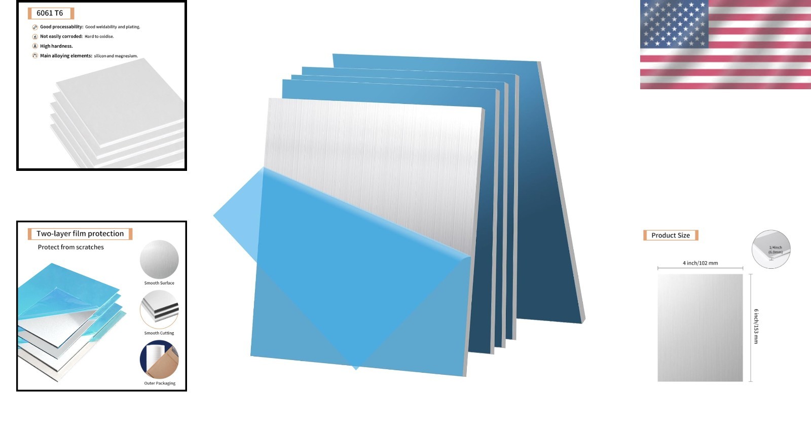Heat Treatable Aluminum Sheet Metal, 1/4″ x 4″ x 6″