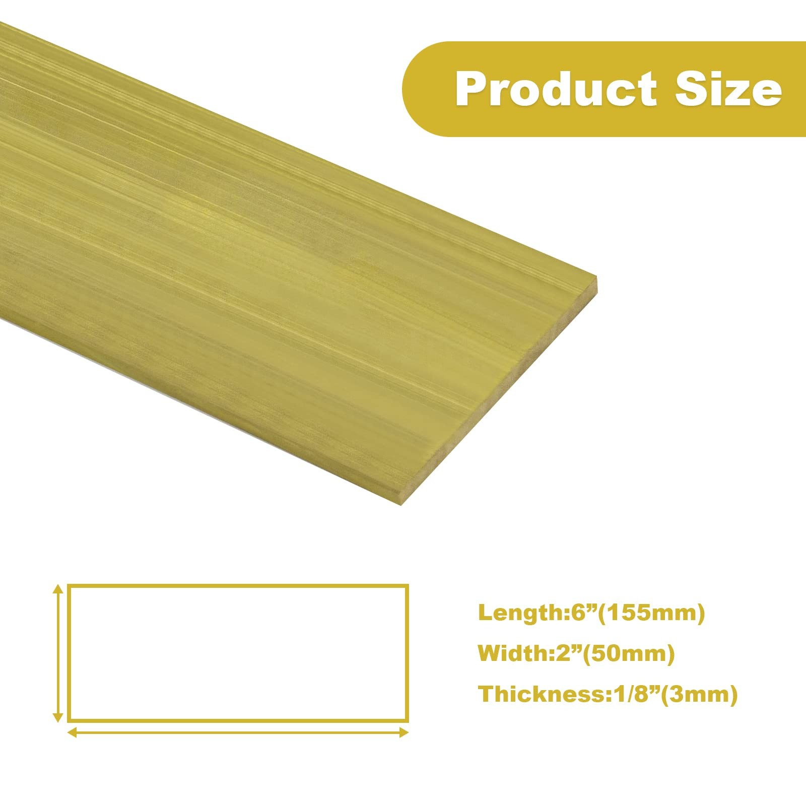 C360 Solid Brass Flat Rectangular Bar Stock Knife Making Craft 1/8 x 2 x 6 Inch