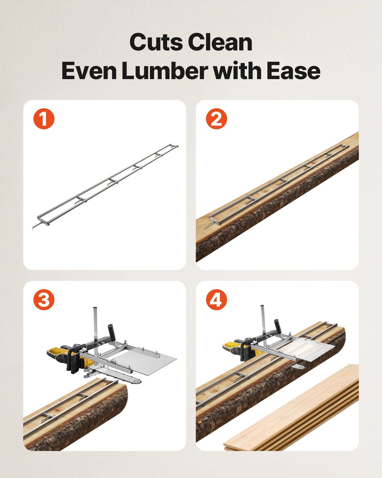 15ft 6x Aluminum Rail Chainsaw Mill Kit & 4 Wedges, Adjustable Guide