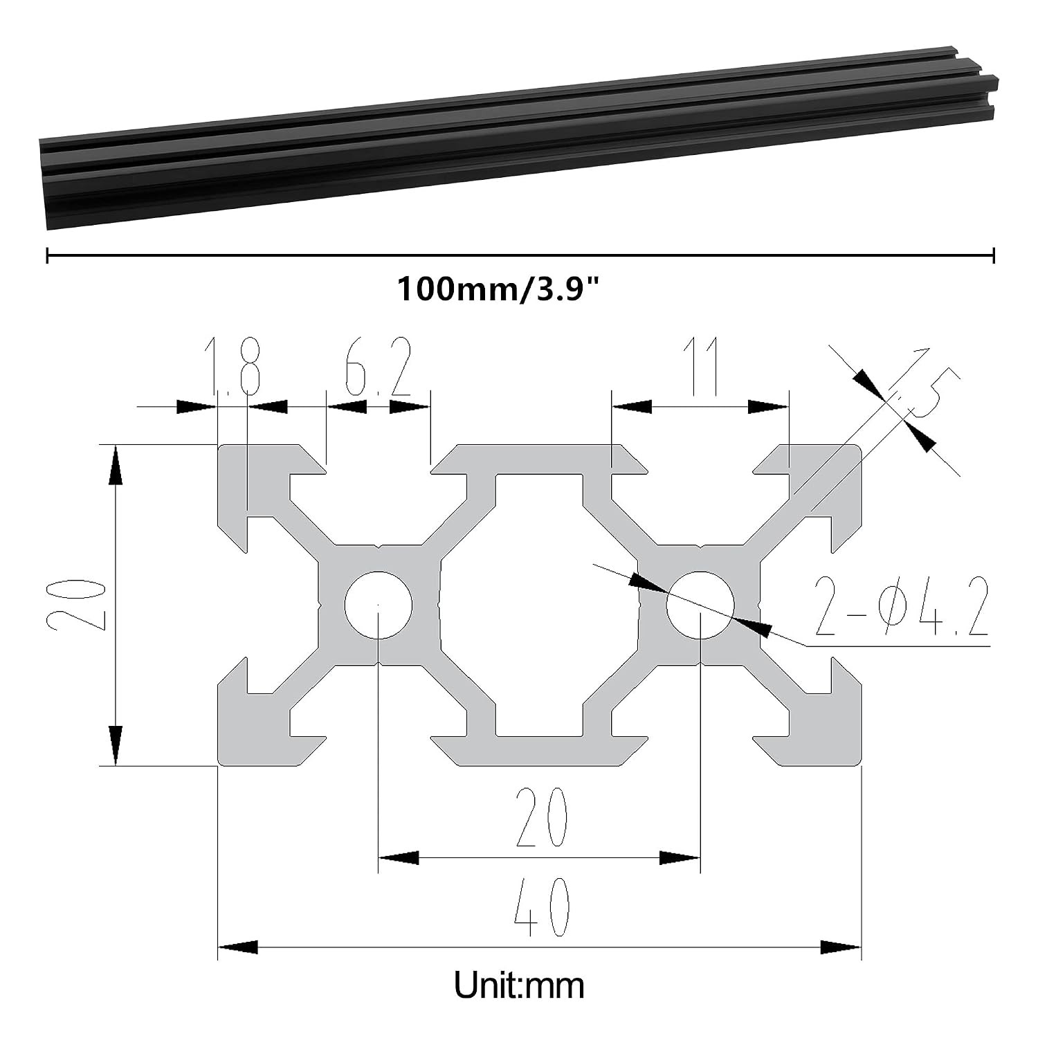 2020 V Aluminum Extrusion, 4PCS 250mm European Standard Anodized Extruded Alu…