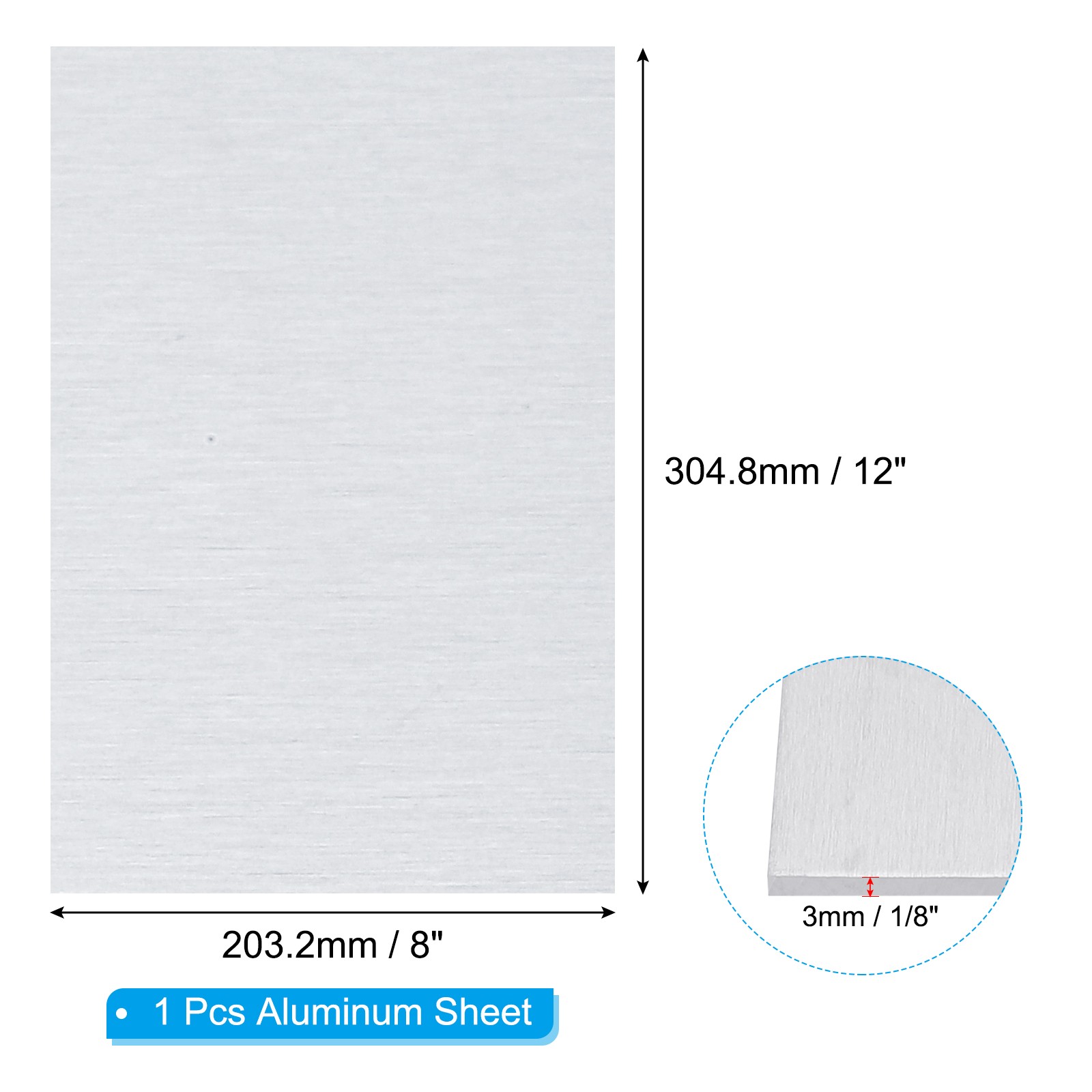 6061 T651 Aluminum Sheet Metal 12 x 8 x 1/8(0.125″) Inch 1Pcs Flat 3MM