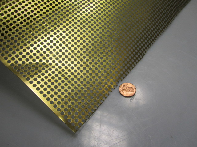 Brass Perforated Extra Thin Sheet, .016″ Thick x 24″ x Per Ft”, .138″ Hole Dia.