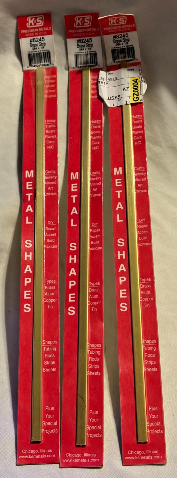 3 Packages K & S Precision Metals 8245 .064×1/4×12 Brass Strip Metal – NEW