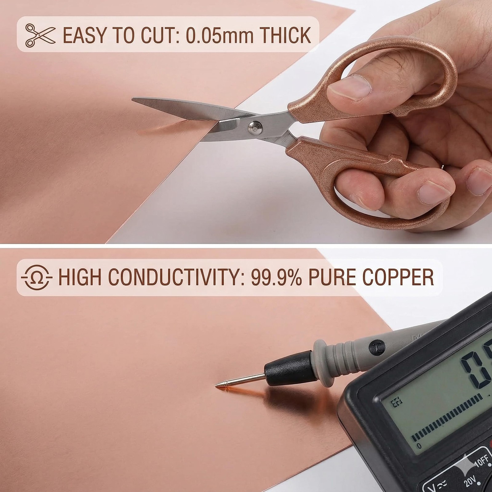 Copper Sheet Crafting Electrical Projects 44 Gauge 0.05mm 8 Inch x 10ft Roll