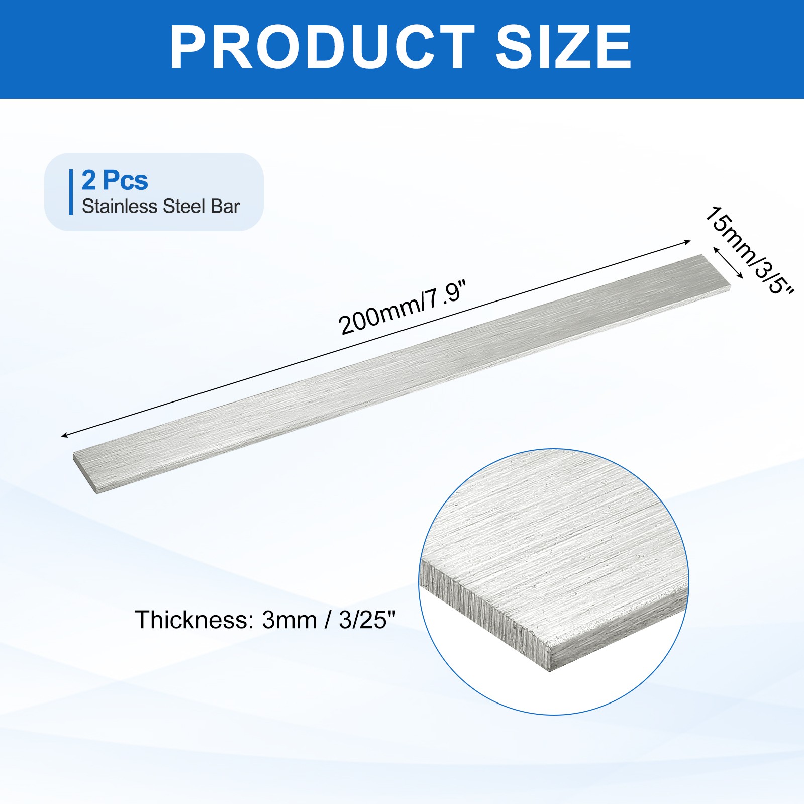 316L Stainless Steel Flat Bar, 3/25″ Thickness 3/5″ Width 7.9″ Length 2pcs