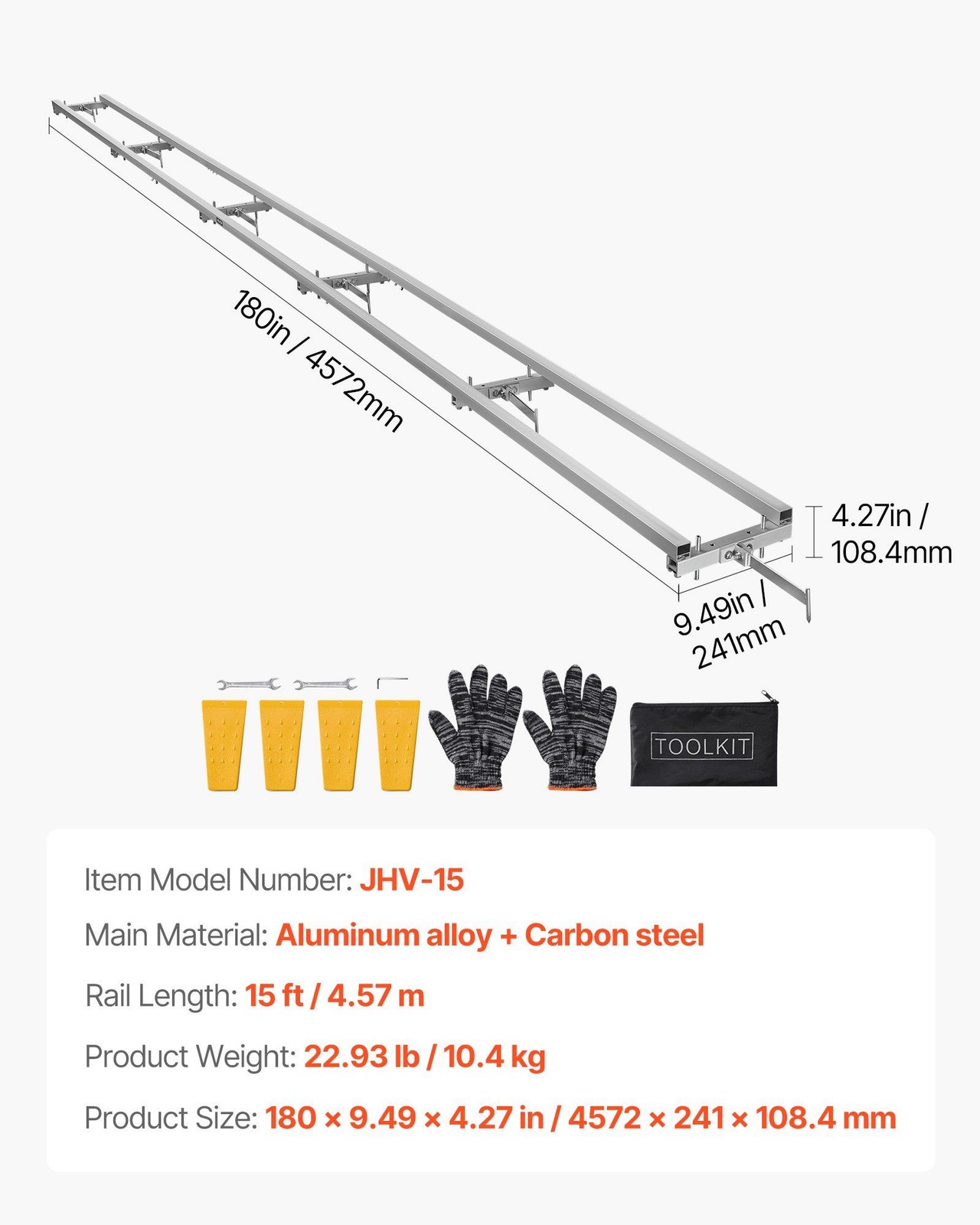 15ft 6x Aluminum Rail Chainsaw Mill Kit & 4 Wedges, Adjustable Guide