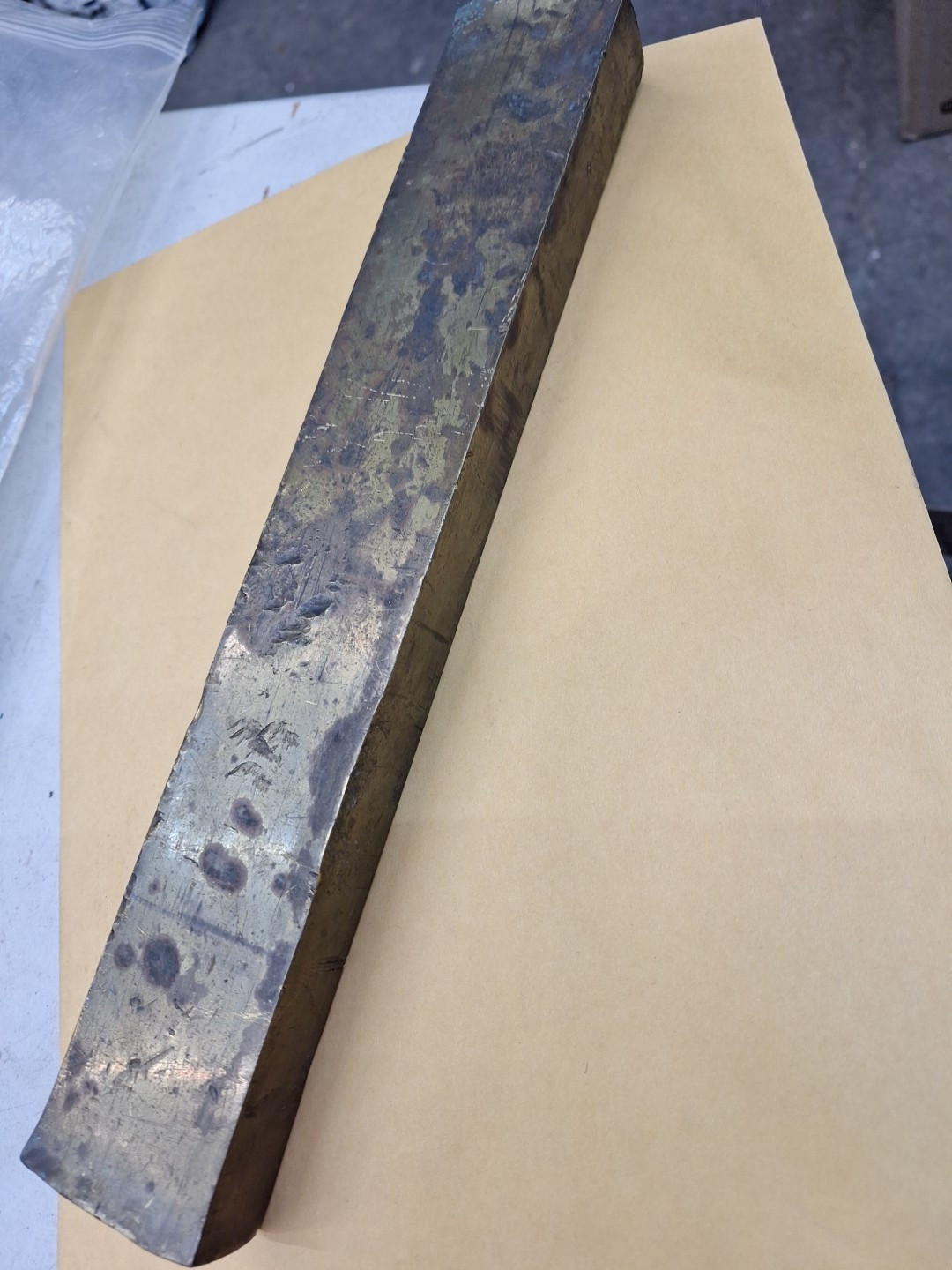 Yellow Brass? Stock Rectangle Flat Bar 1″x 2″x 13″L SEE PHOTOS OF CONDITION
