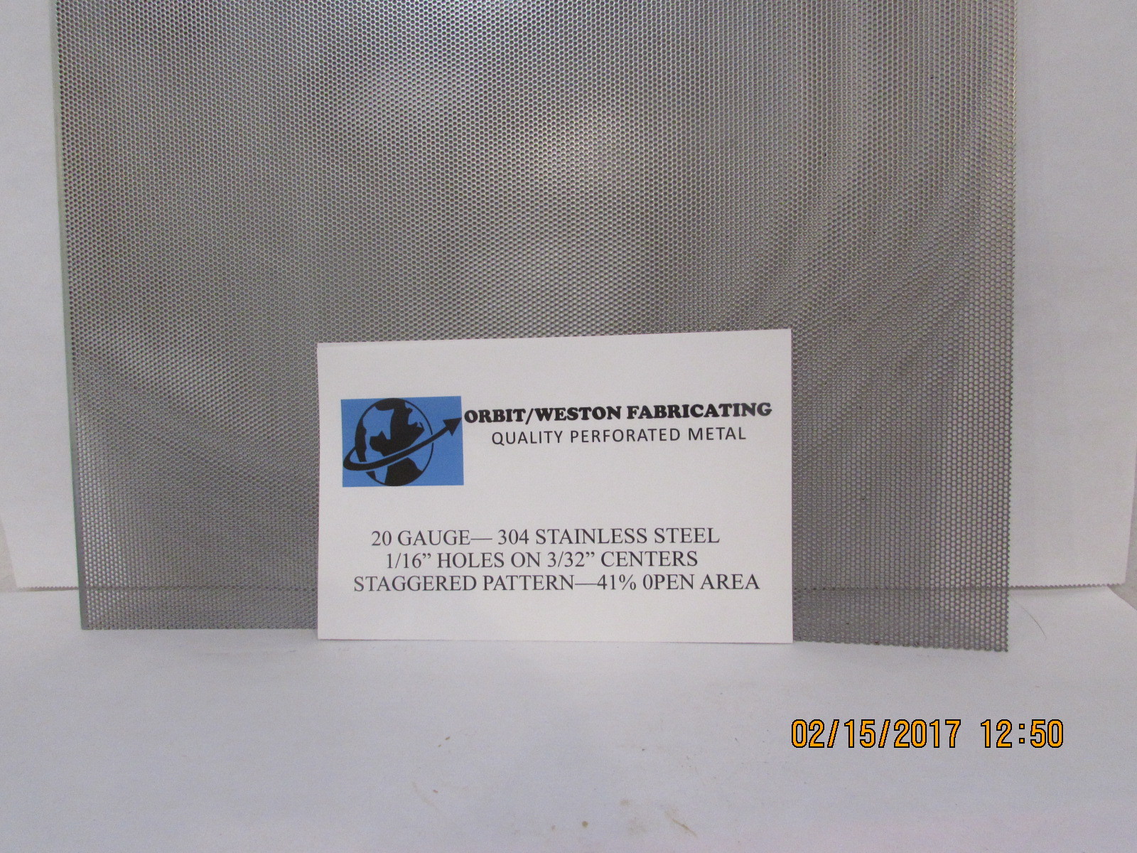 1/16 HOLES ON 3/32 CENTERS-20 GAUGE-304 STAINLESS STEEL–5-1/4″ X 12″