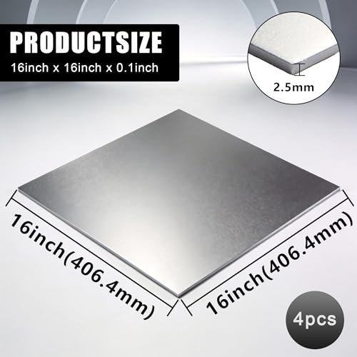 Aluminum Sheet Metal Sheets 16 x 16 in 2.5mm Flat Stock 4 Pack