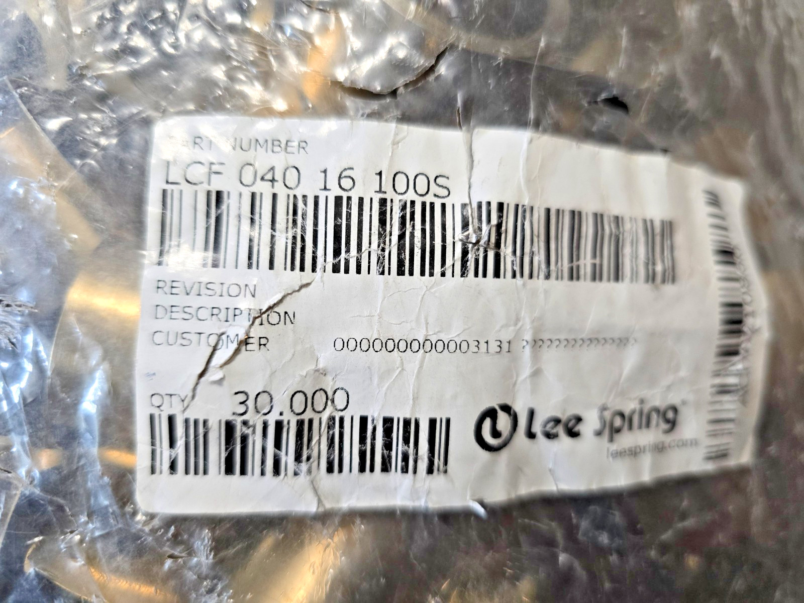 Lee Spring Constant Force Spring MPN: LCF 040 16 100S, NEW BAG OF 30