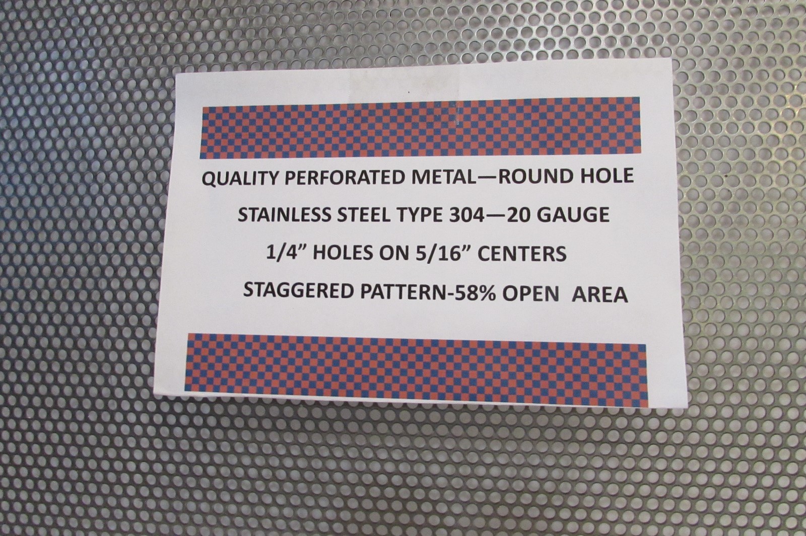 1/4″ HOLES–20 GA. 304 STAINLESS STEEL PERFORATED SHEET 6″ X 23-1/2″