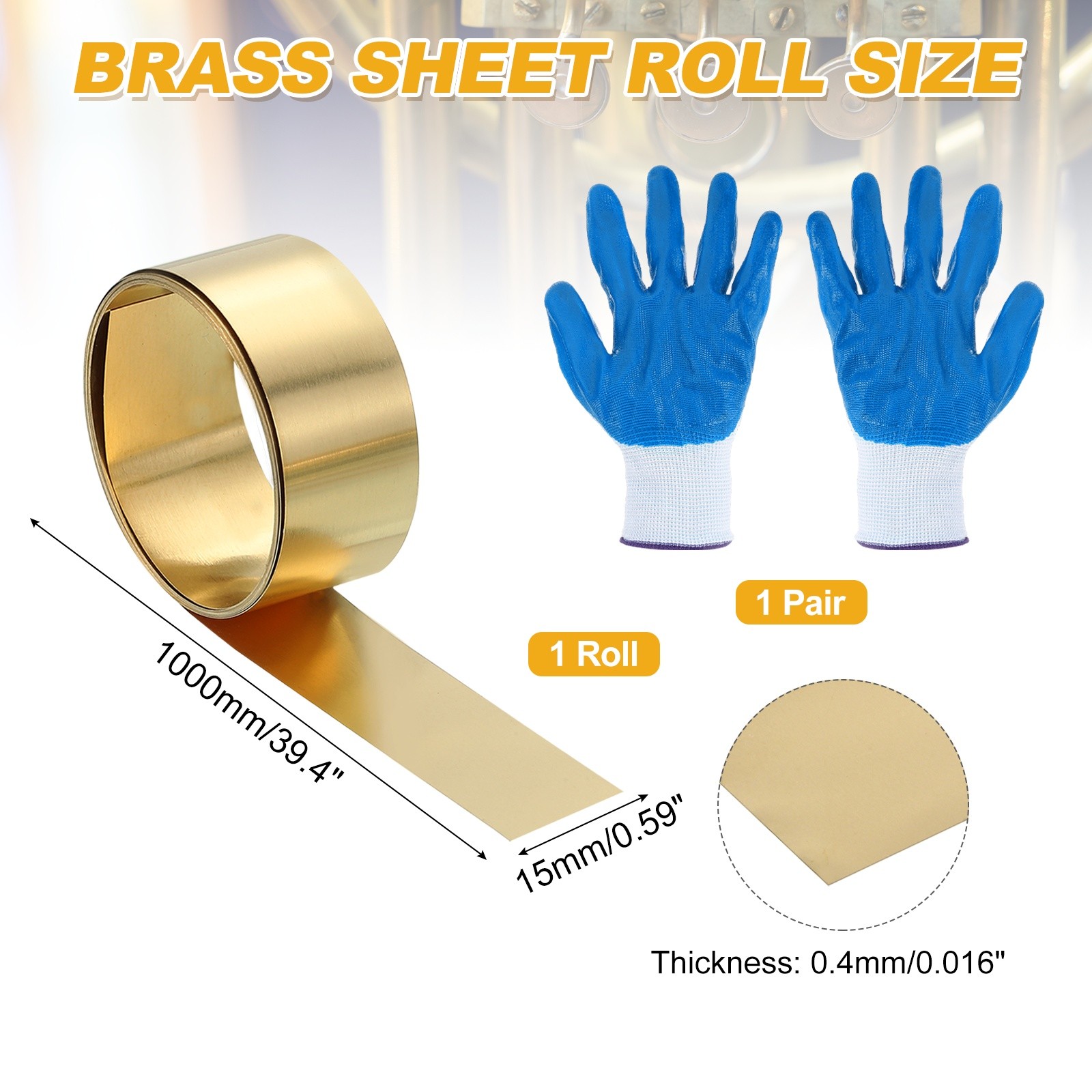 Brass Sheet Roll, 0.016 x 0.6 x 39.4 Inch H62 Thin Brass Foil Strip Plate Shim