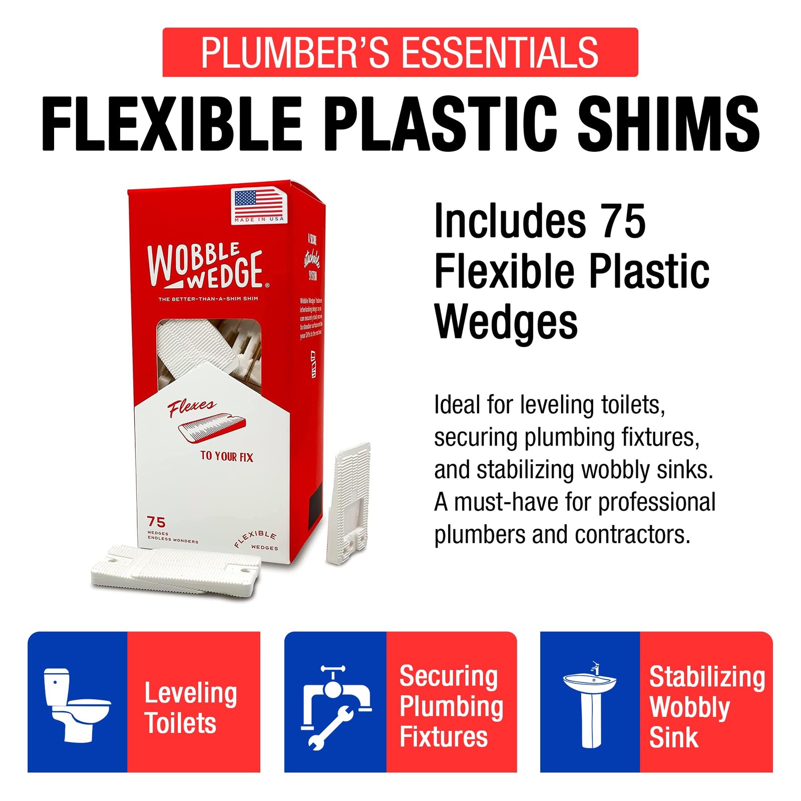 The Original Wobble Wedge Flexible Plastic Shims, Multi-Purpose Leveling Shim…
