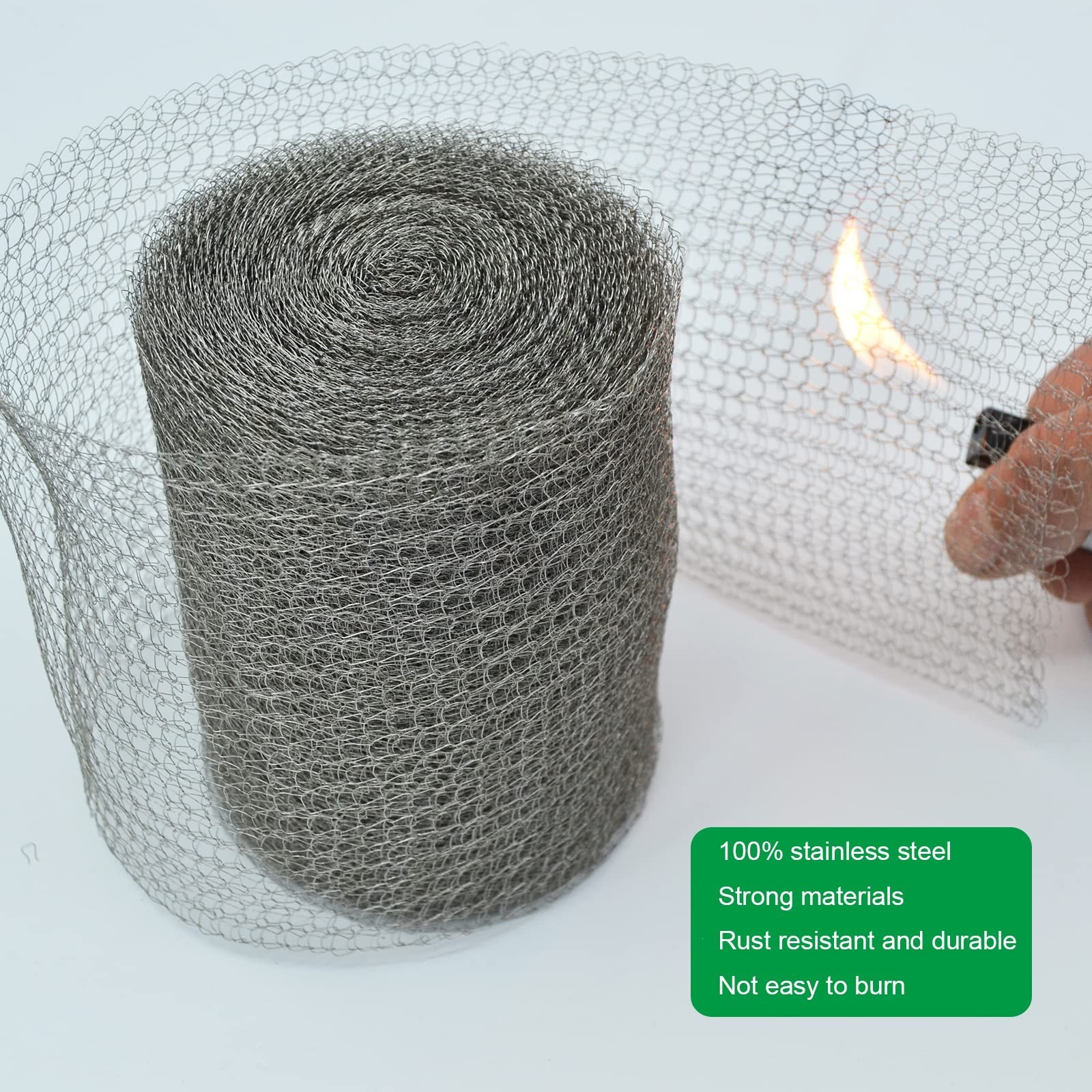 5″ x 50FT Stainless Steel Wire Mesh Roll, Flexible Gap Blocker for Garden & DIY