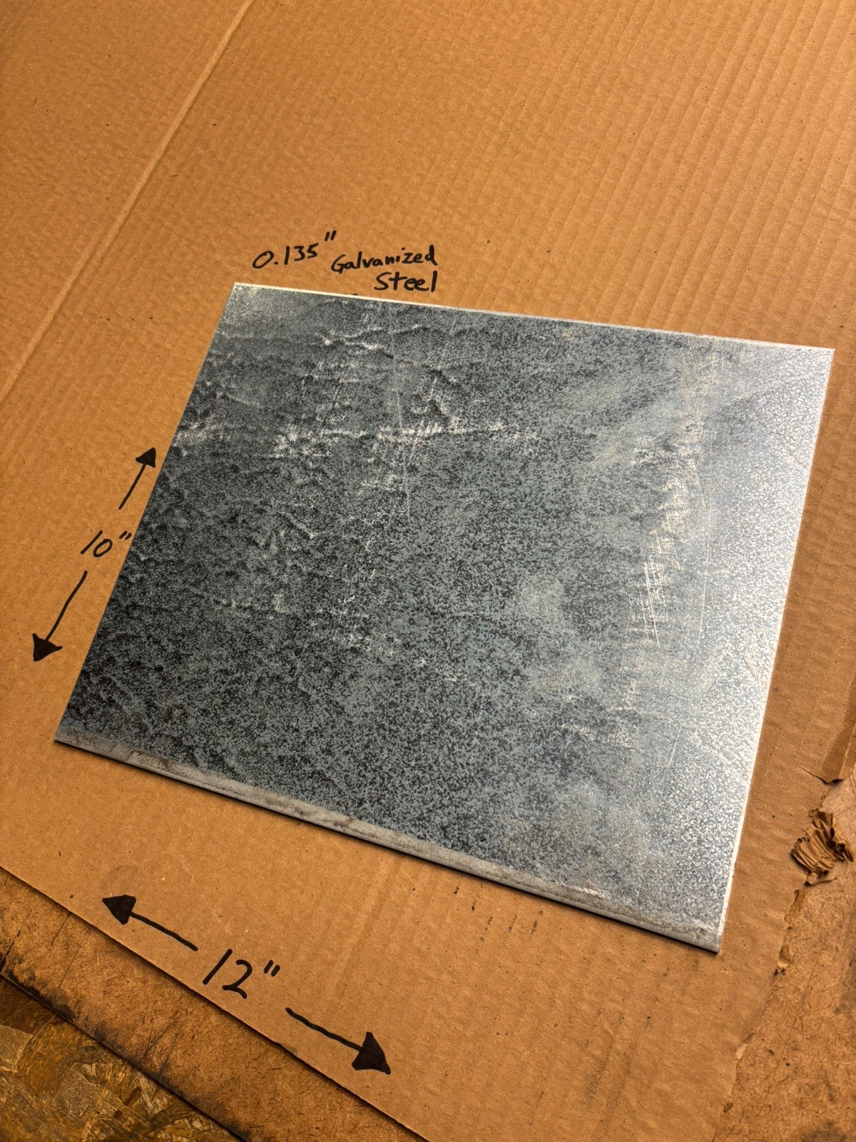 0.135” Thick Galvanized Steel Sheet Metal – 10” X 12” – New