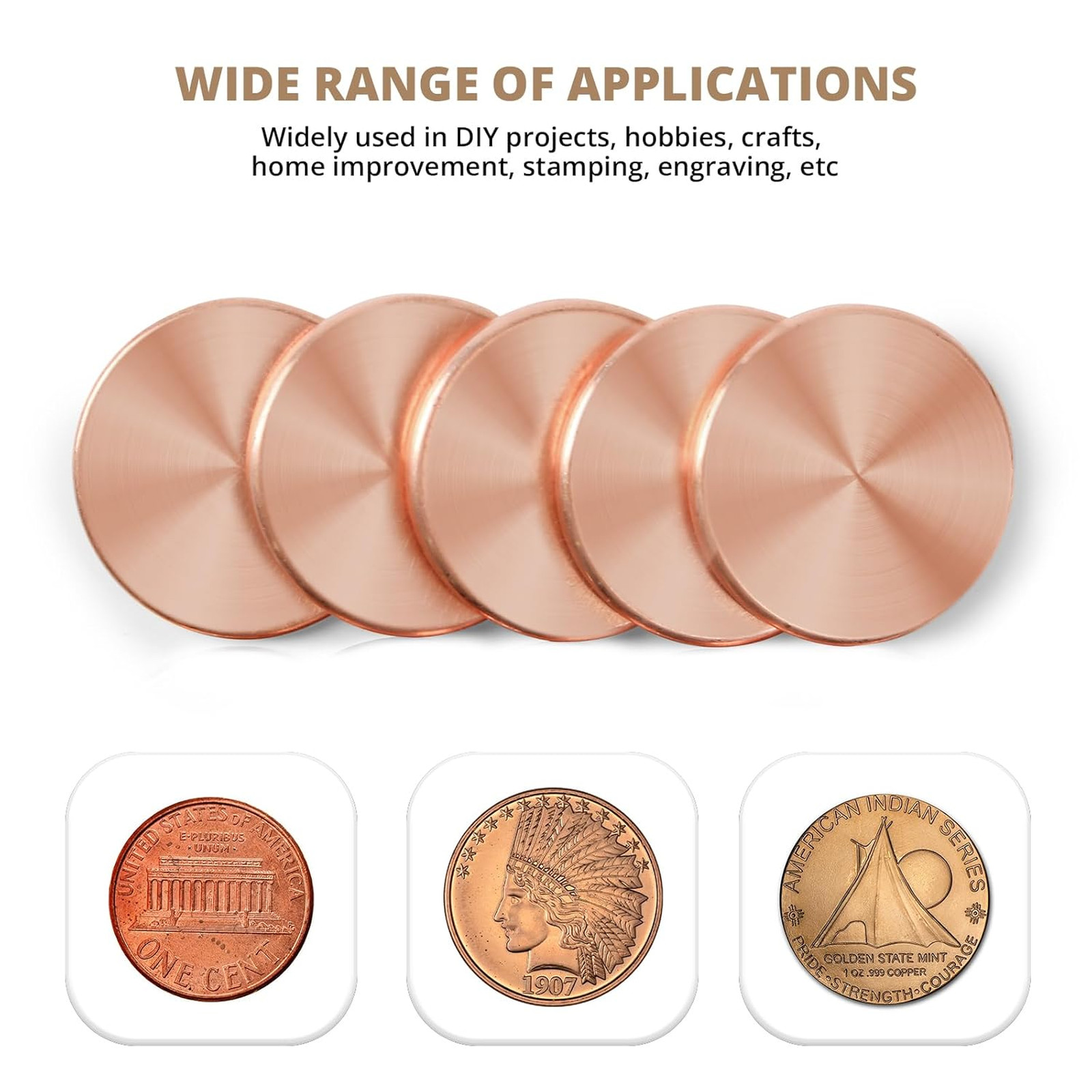Copper Round Discs 1-1/4 inch Diameter 1/8 inch Thick Pure Copper Plates for