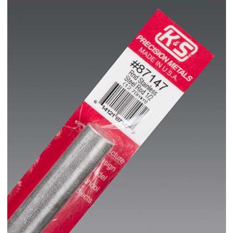 K&S 87147 Steel Natural Unthreaded Rod 1/2 Dia. x 12 L in. for Scratch Builders