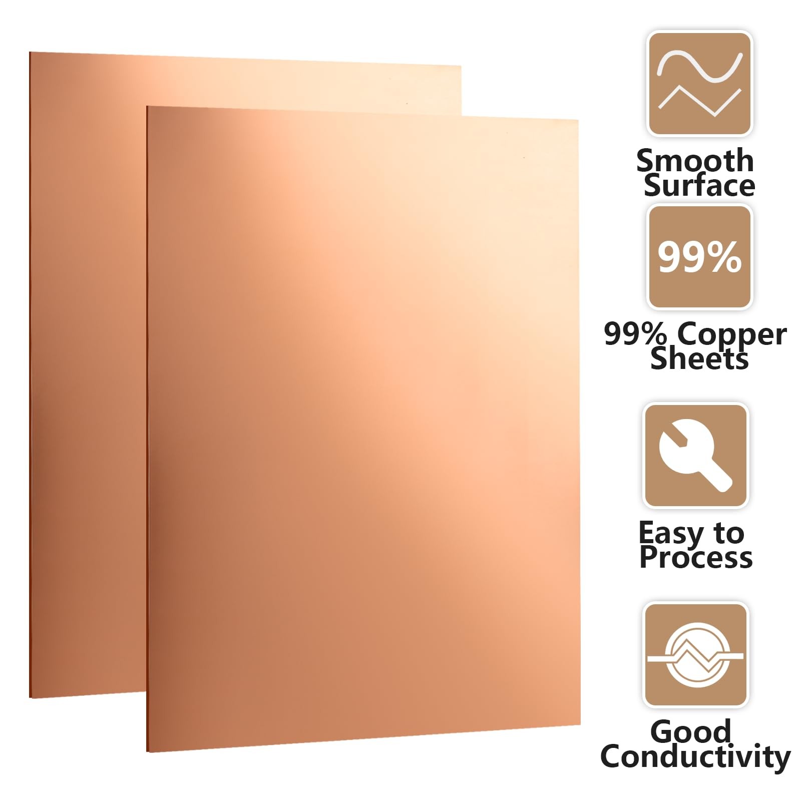 2pcs Pure Copper Sheet 8 X 12 Inch 24 Gauge/0.5mm Metal Copper Plate Film Attach