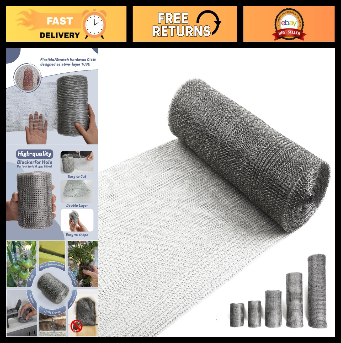 12″ x 50 ft Stainless Steel Wire Mesh Roll for Rodent Control & DIY Projects
