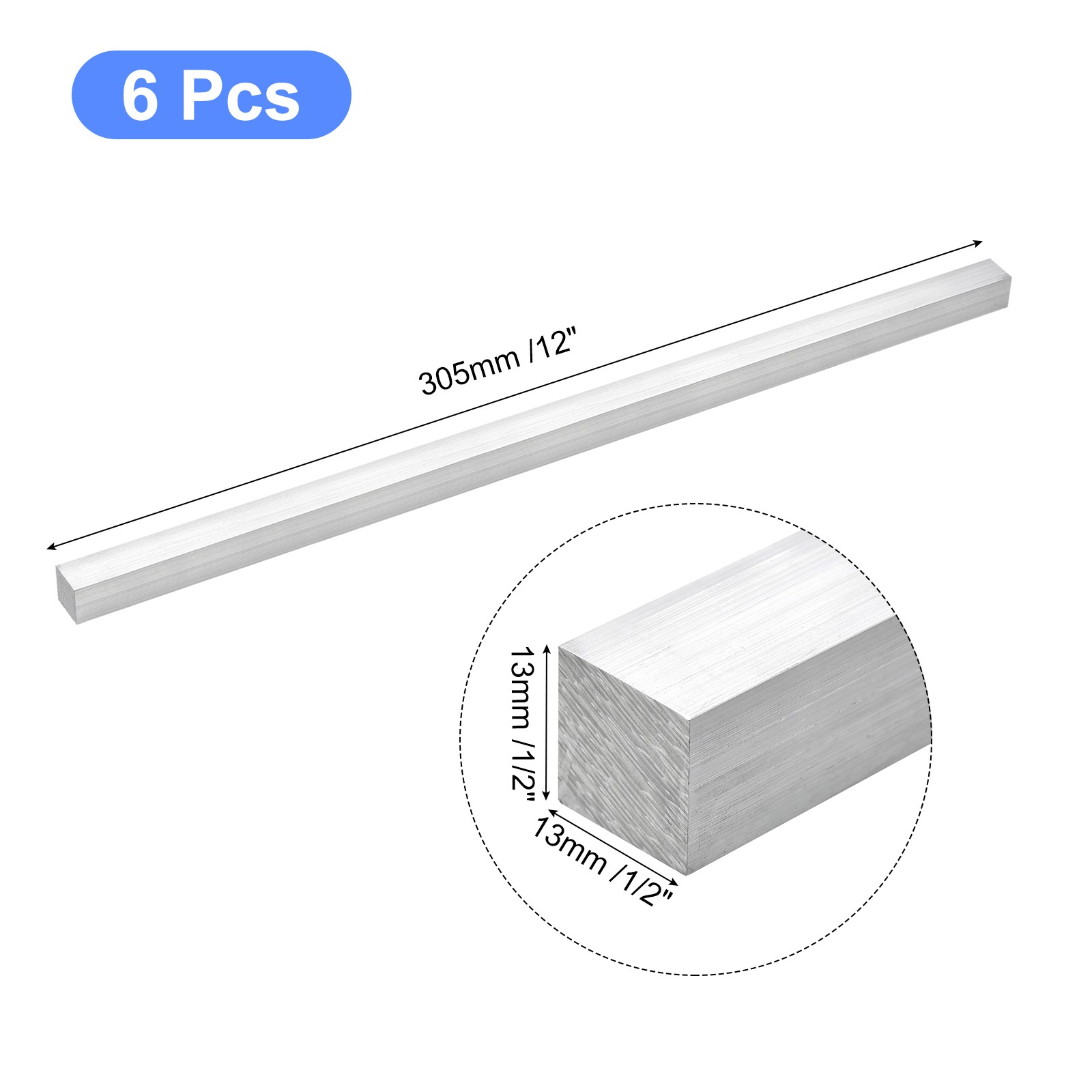 6pcs Square Aluminum Flat Bar 1/2″ Thickness 1/2″ Width 12″ Length