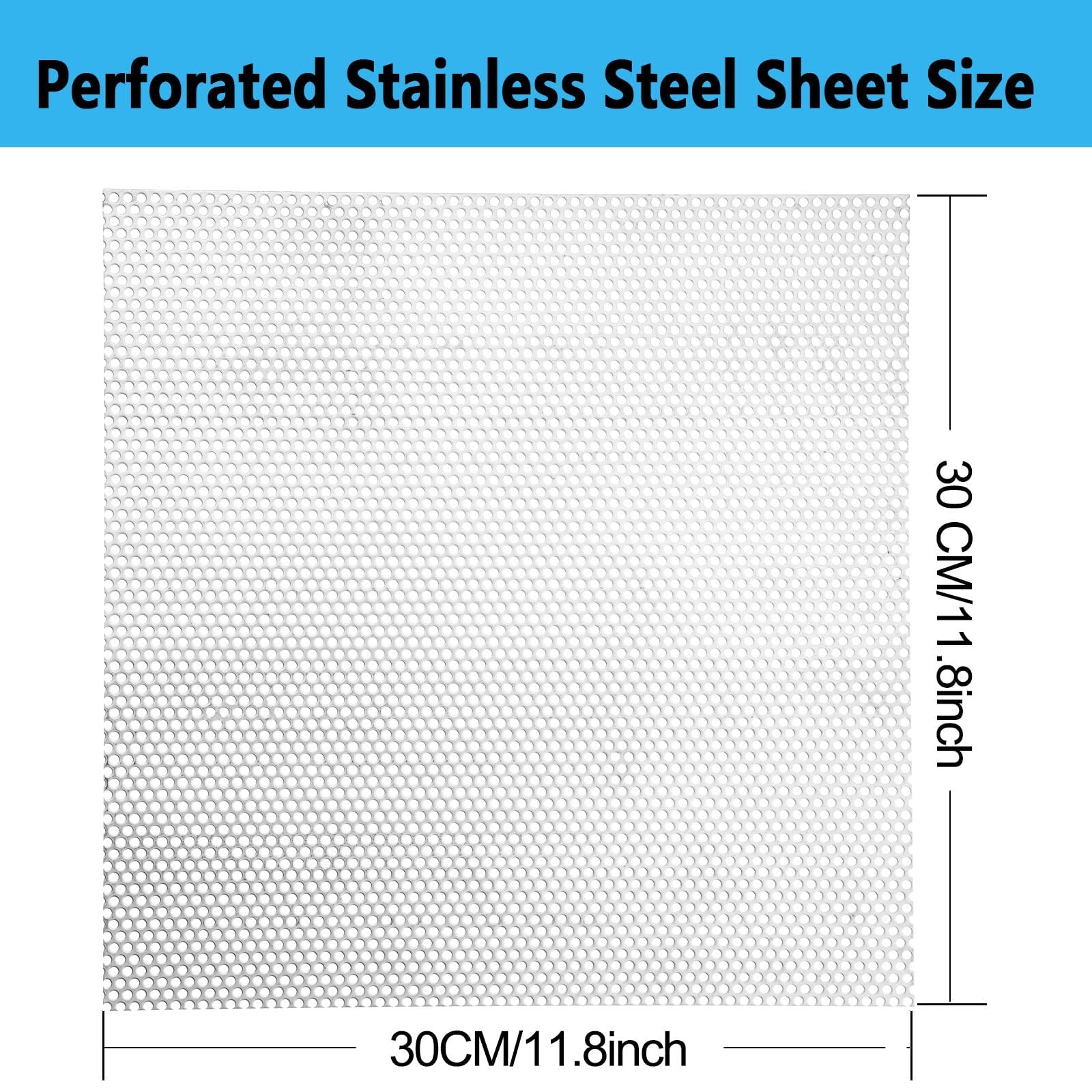 Perforated Stainless Steel 11.8″ L x W x 0.035″ Thickness, Silver